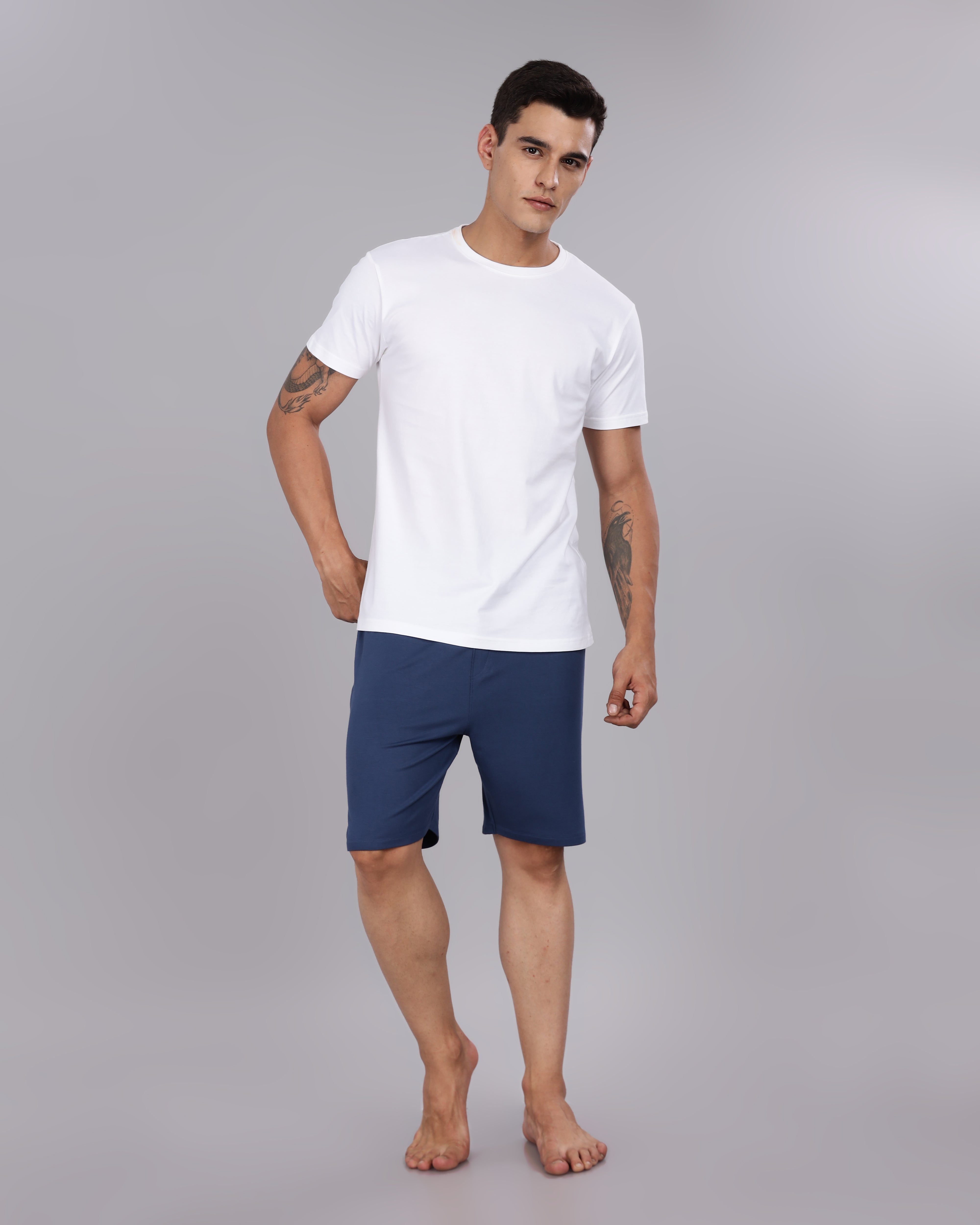 Cotton Tee & Bamboo Shorts (Navy Blue)