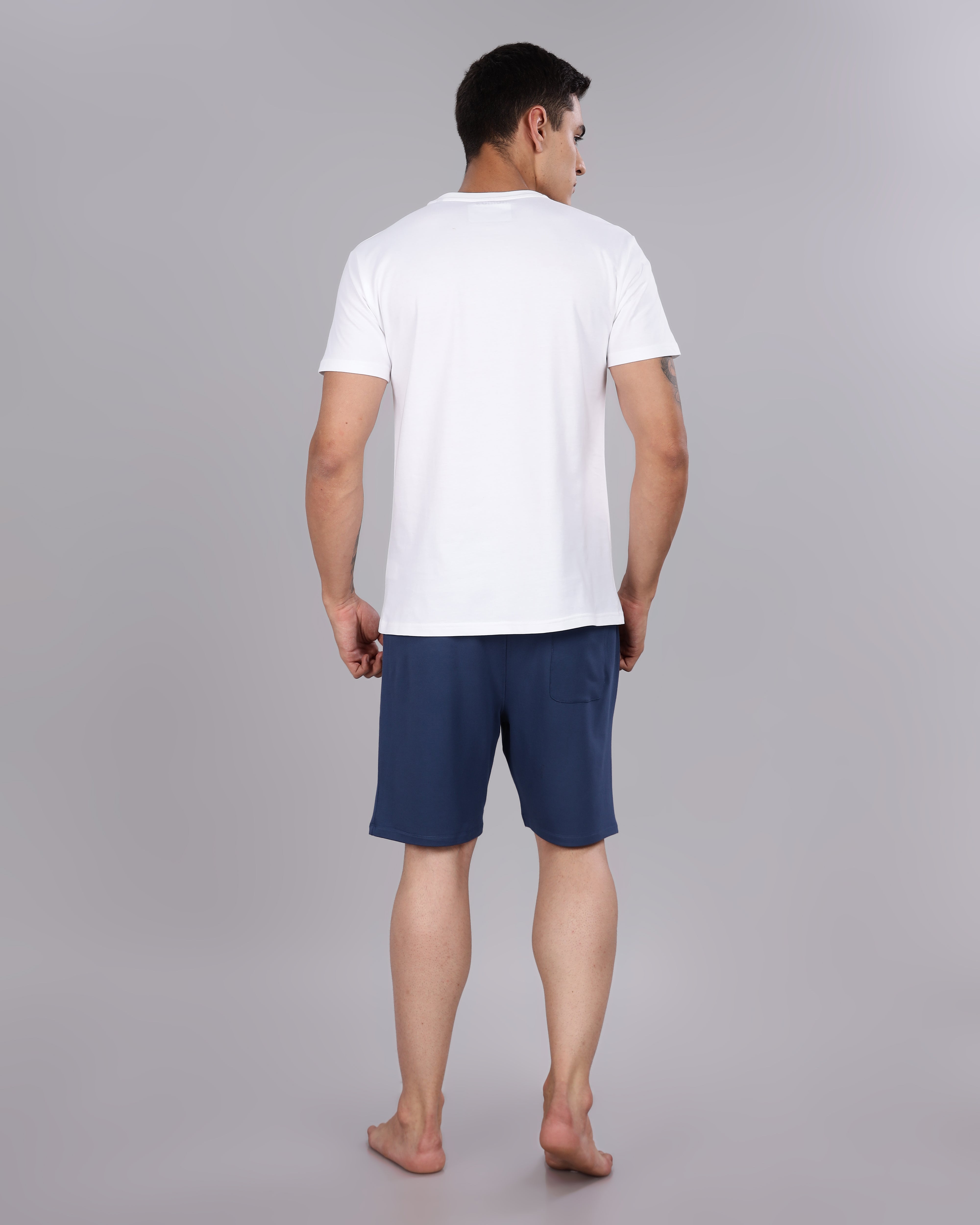 Cotton Tee & Bamboo Shorts (Navy Blue)