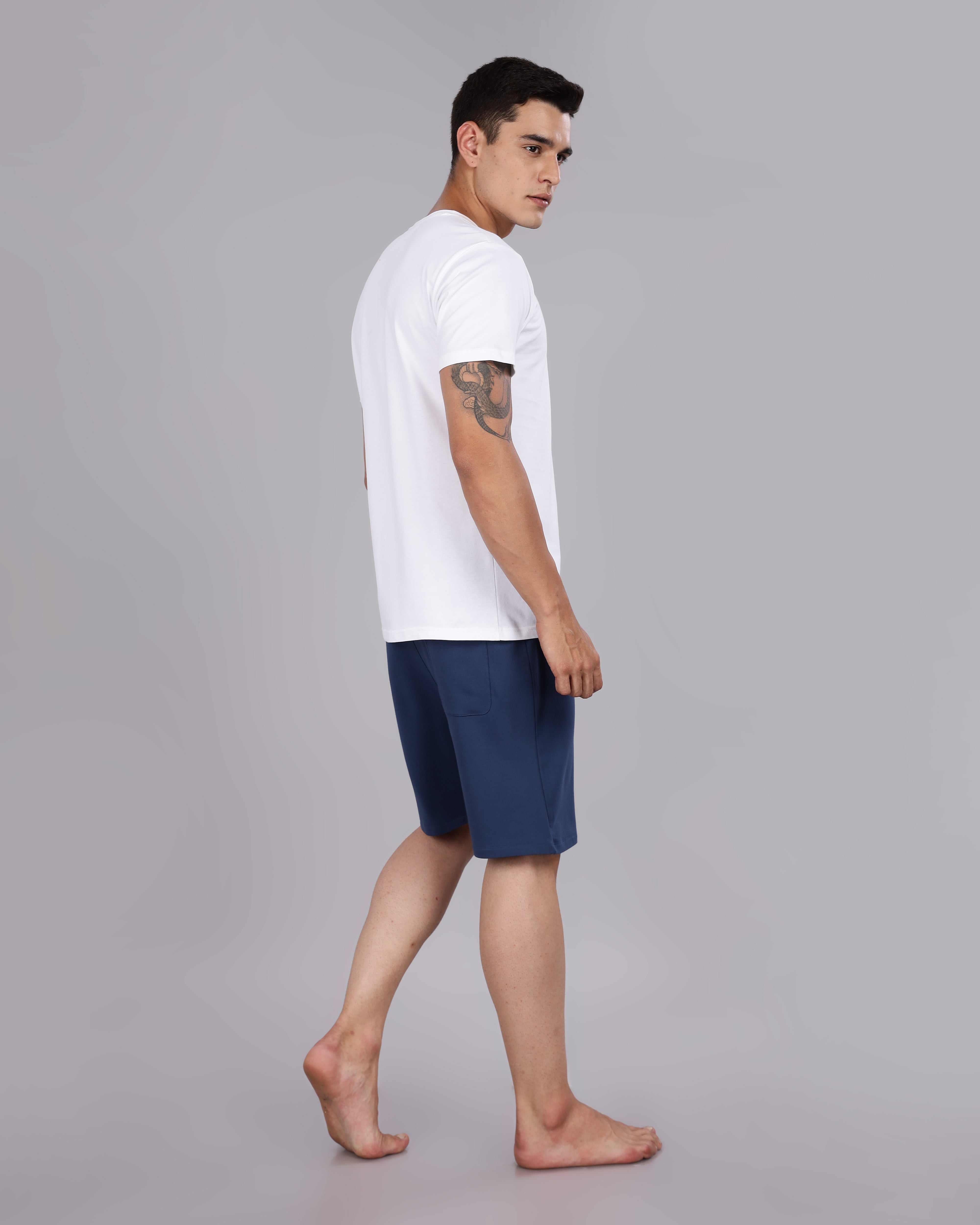 Cotton Tee & Bamboo Shorts (Navy Blue)