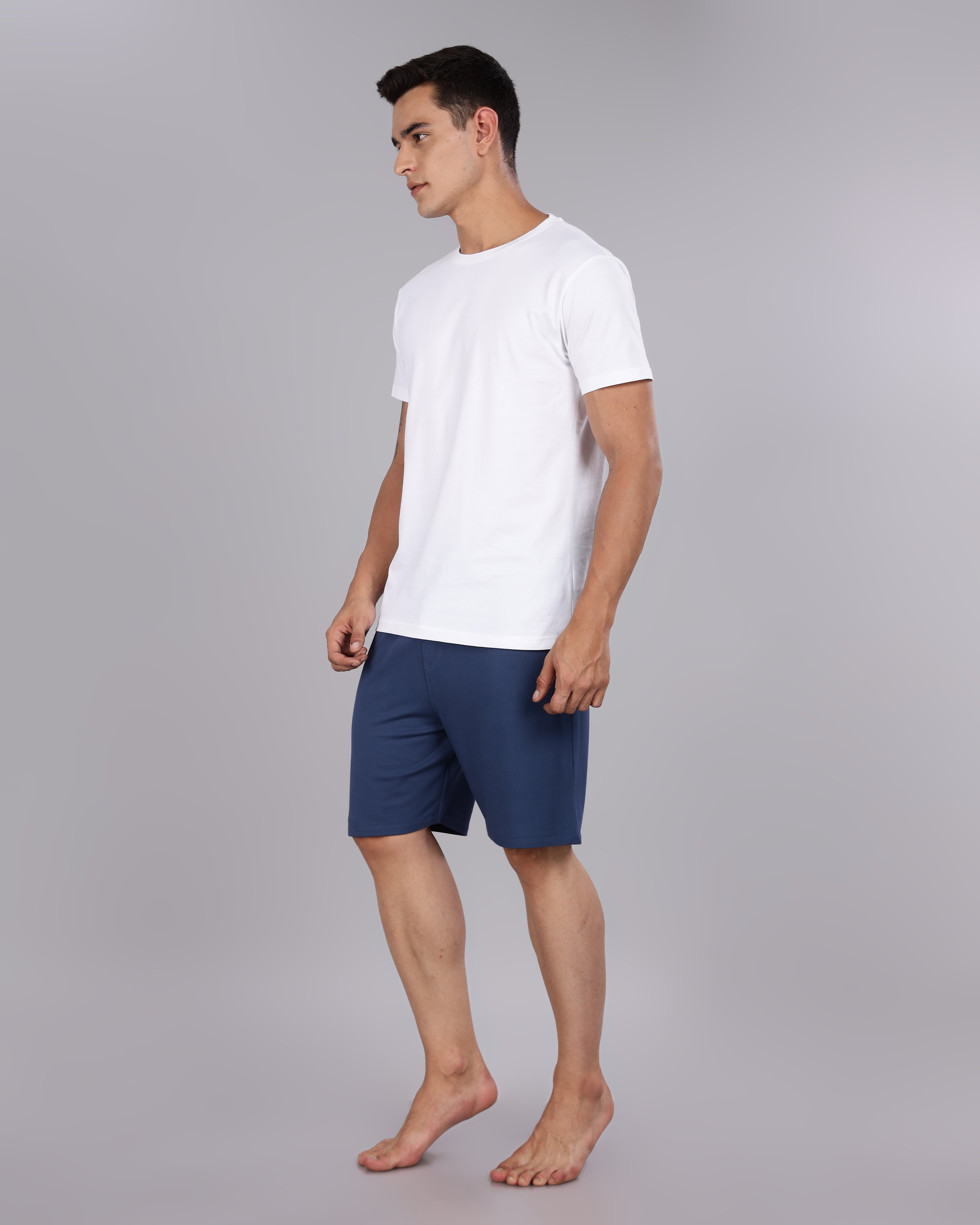 Cotton Tee & Bamboo Shorts (Navy Blue)