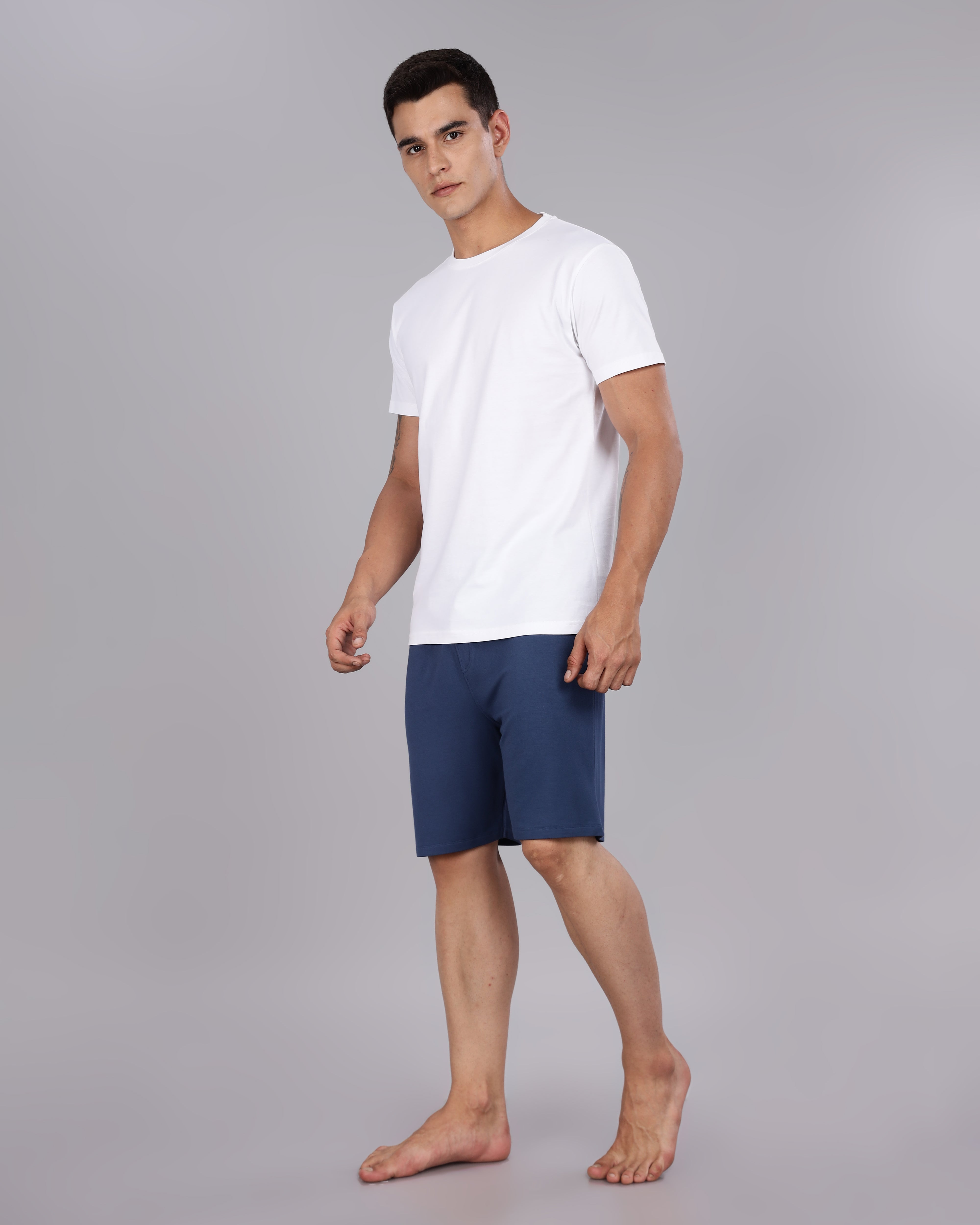 Cotton Tee & Bamboo Shorts (Navy Blue)