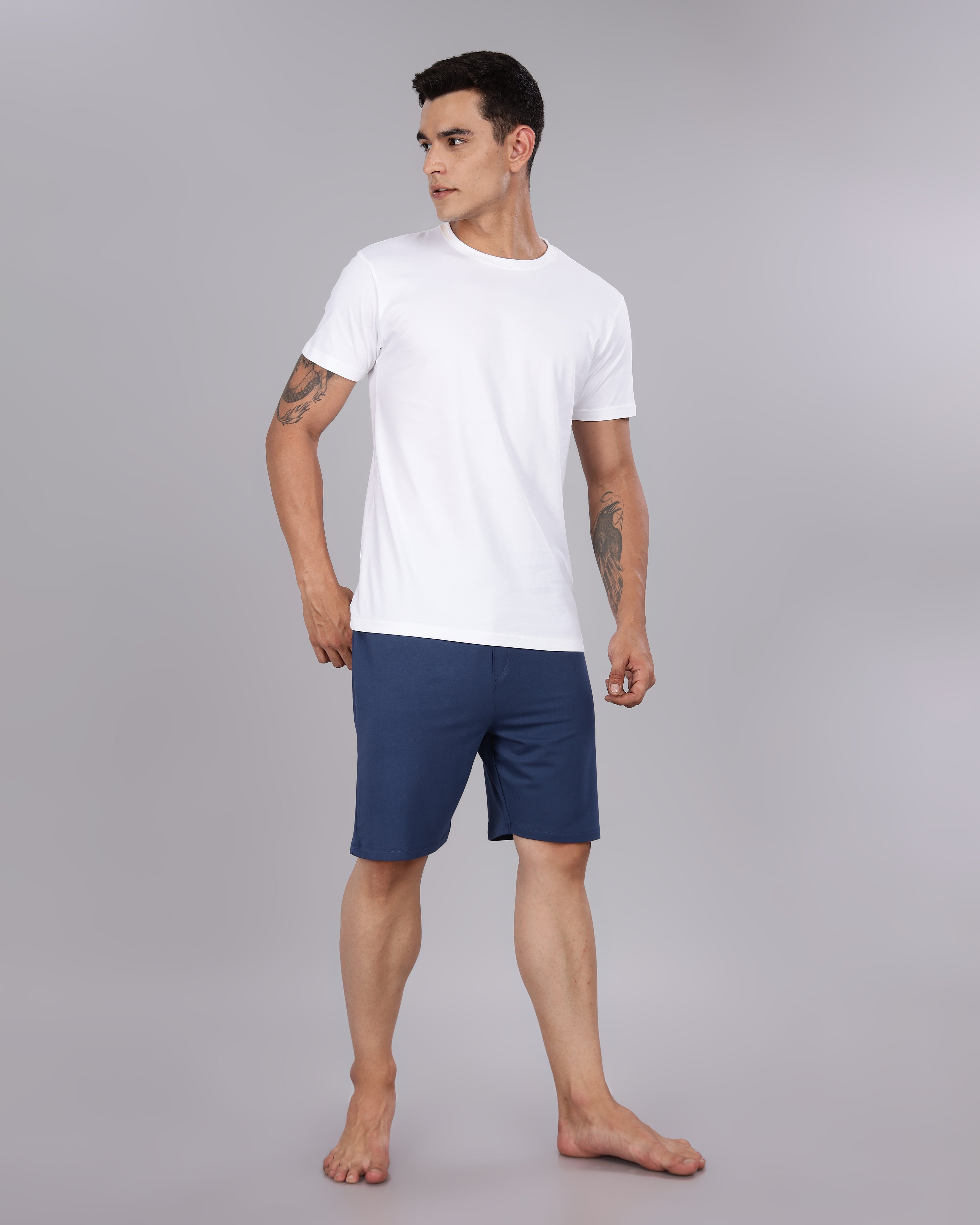 Cotton Tee & Bamboo Shorts (Navy Blue)
