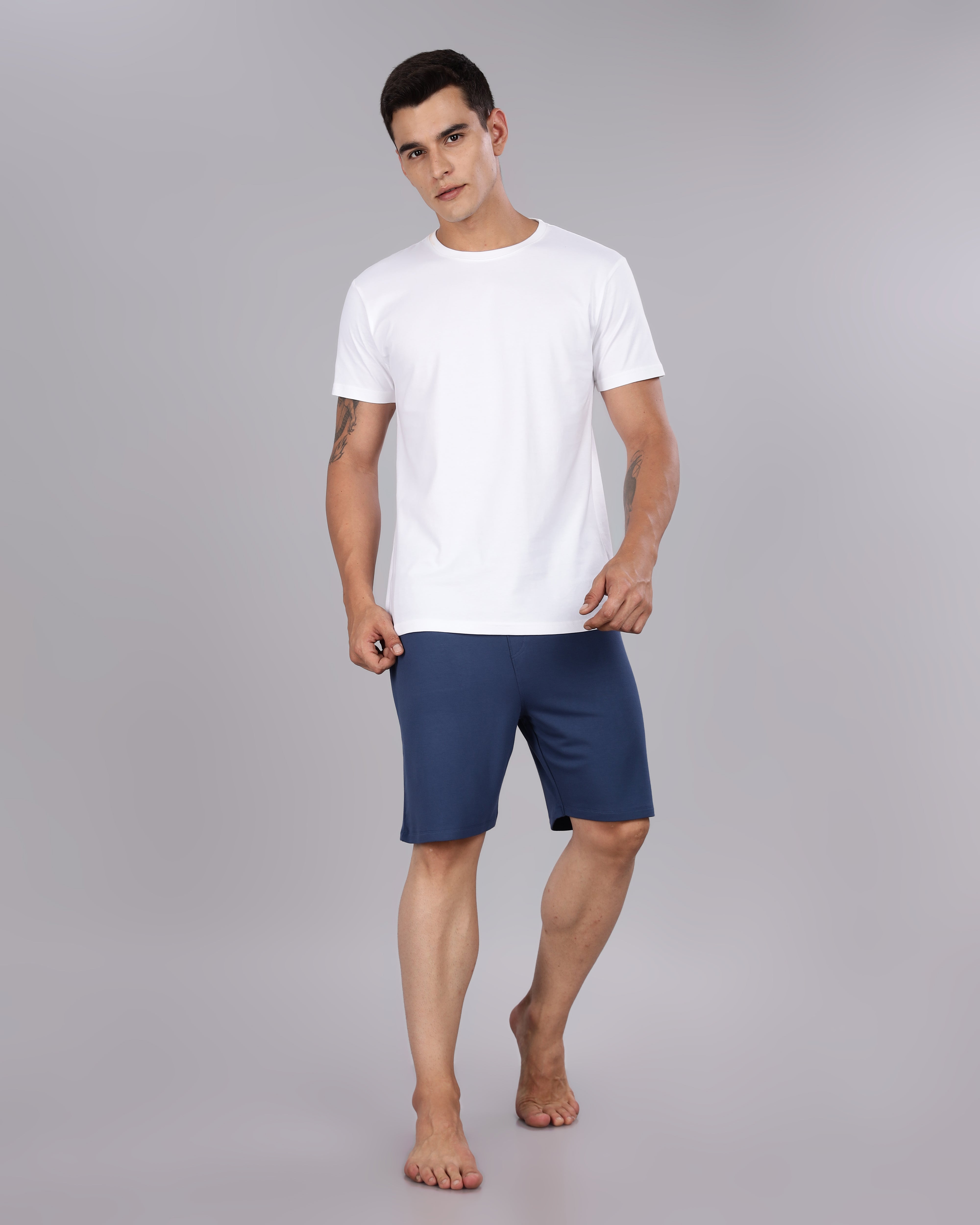 Cotton Tee & Bamboo Shorts (Navy Blue)