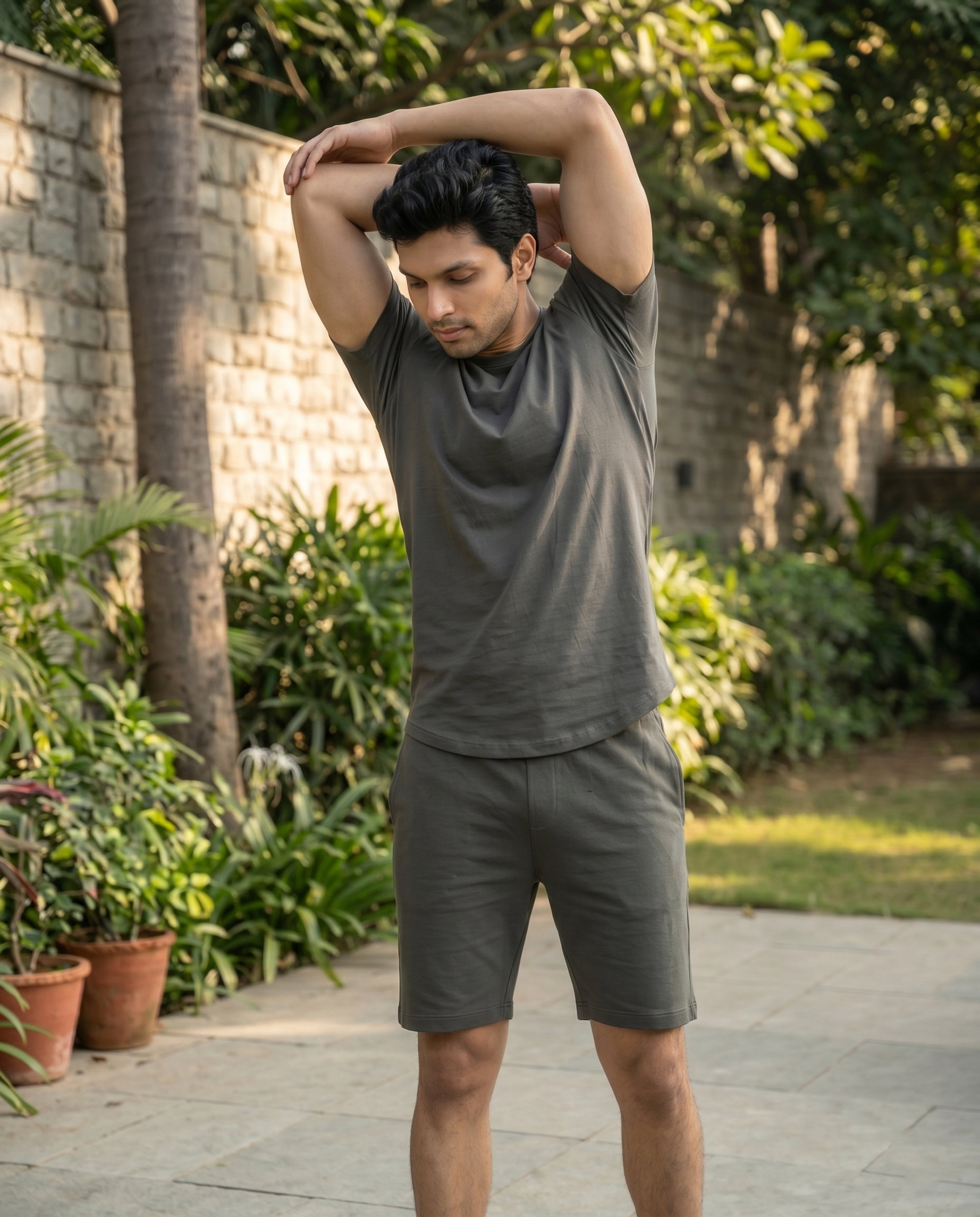 Men's charcoal Cosmo half sleeve top from Softsleep, made with bamboo cotton for a naturally soft touch and easy everyday comfort.