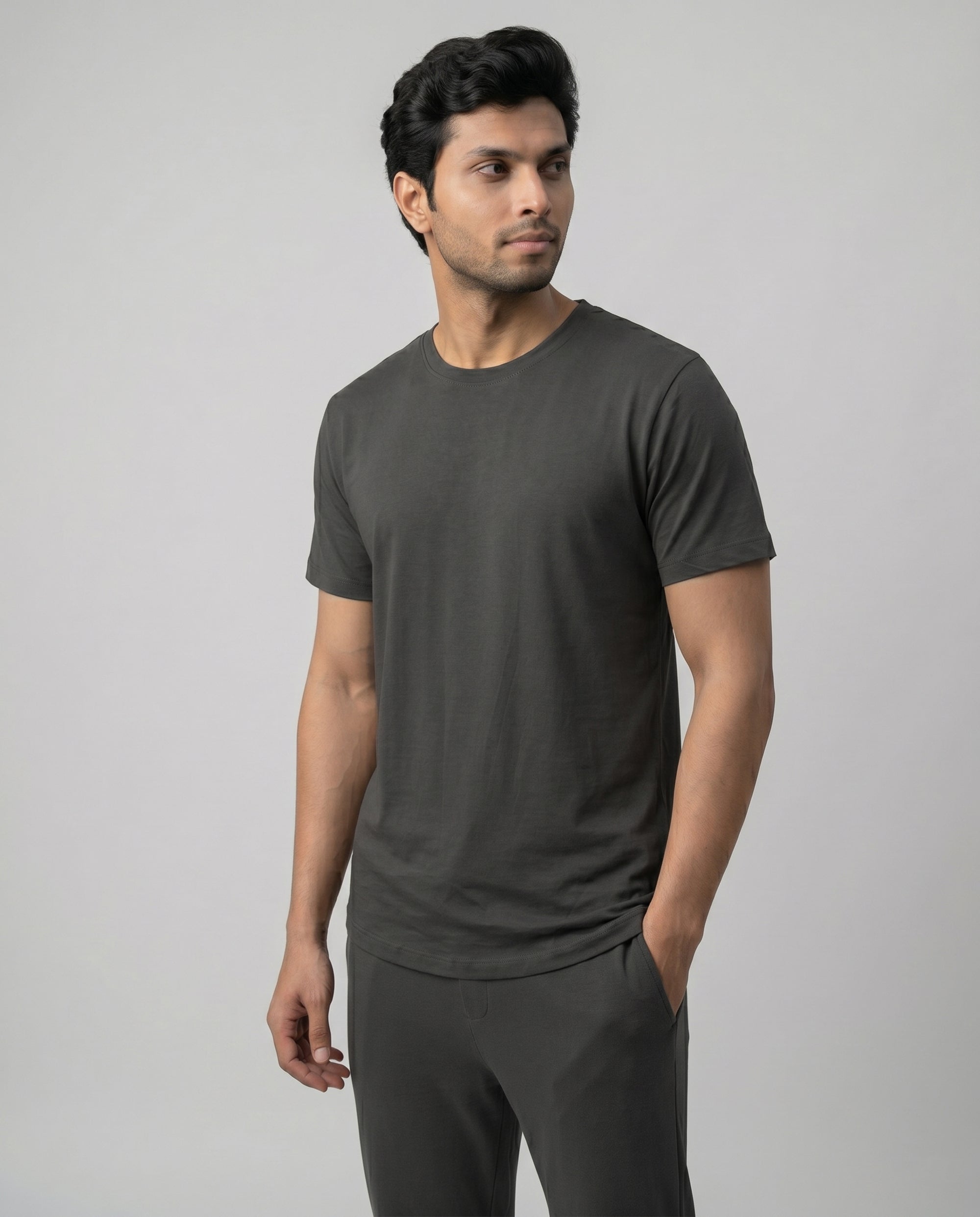 A men's charcoal Cosmo half sleeve top by Softsleep, combining bamboo cotton comfort with a clean everyday style.