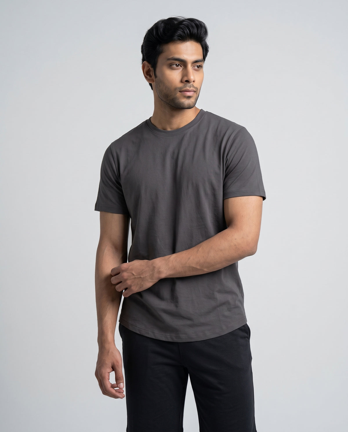 Softsleep men's charcoal Cosmo half sleeve tee in bamboo cotton, ideal for breathable everyday loungewear.