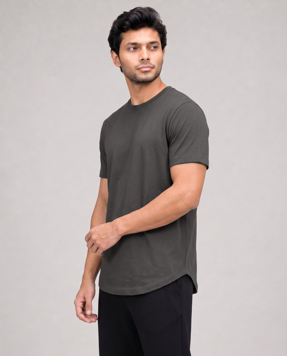 Men's Softsleep Cosmo tee in charcoal, featuring half sleeves and bamboo cotton fabric for relaxed everyday loungewear.