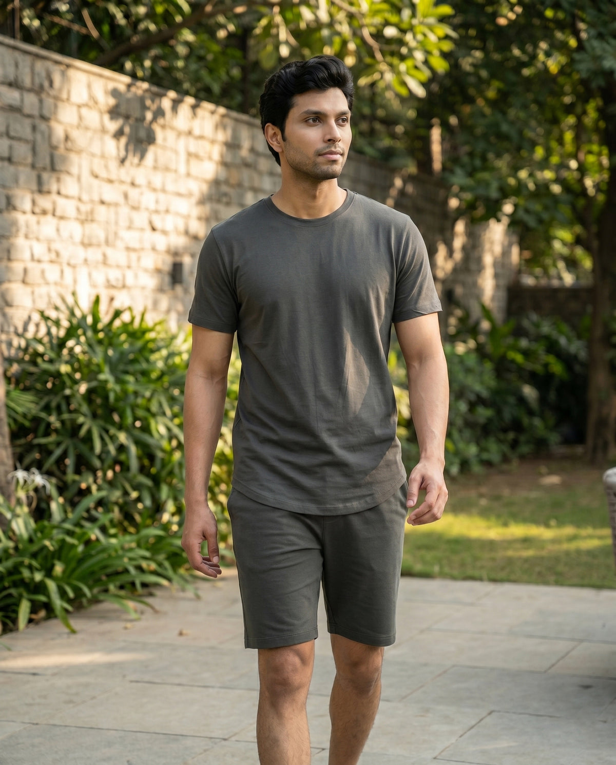 Men's Softsleep Cosmo half sleeve top in charcoal, finished in breathable bamboo cotton for relaxed and comfortable everyday dressing.