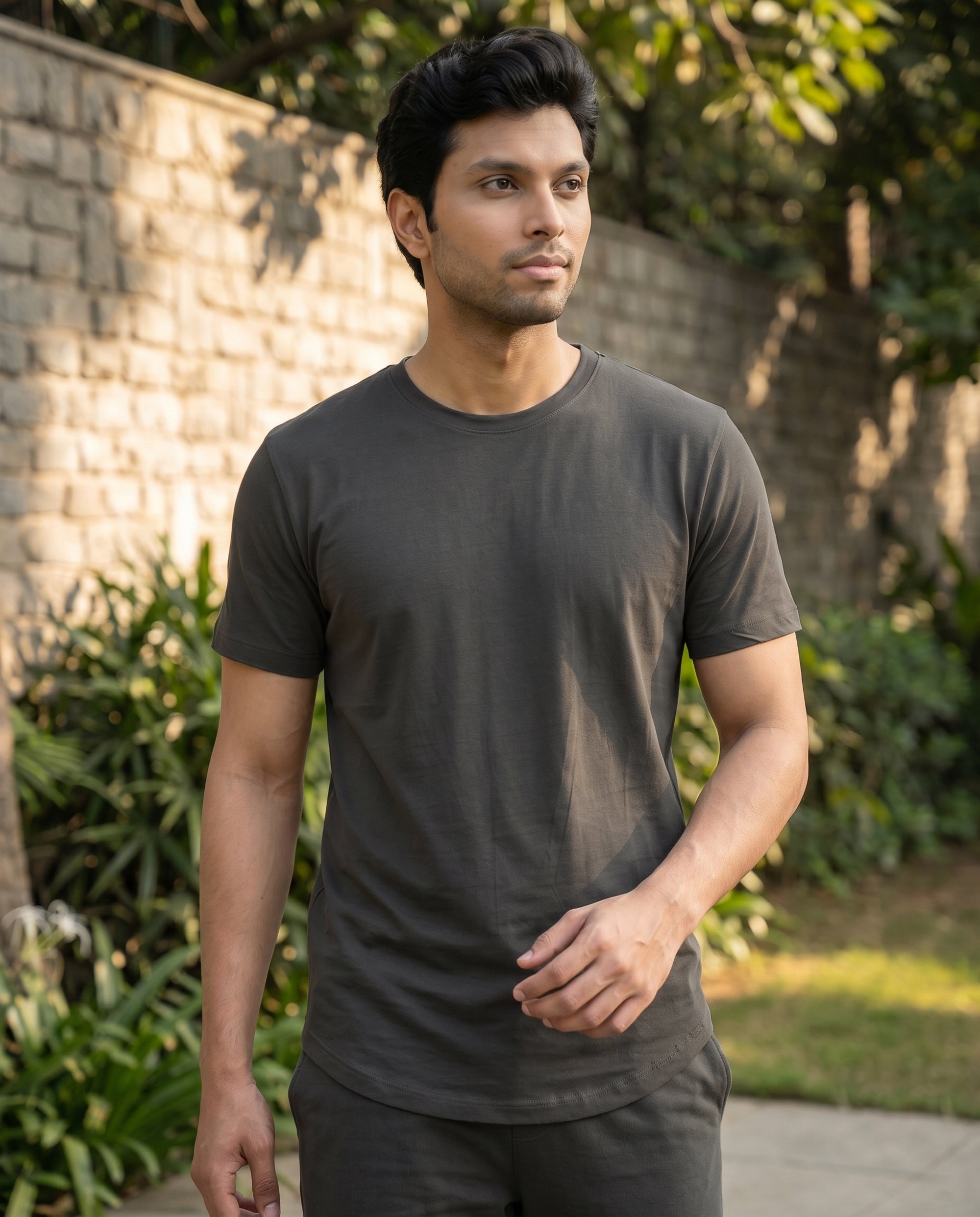 Softsleep men's charcoal Cosmo top features half sleeves and bamboo cotton fabric, offering a naturally soft feel for daily wear.