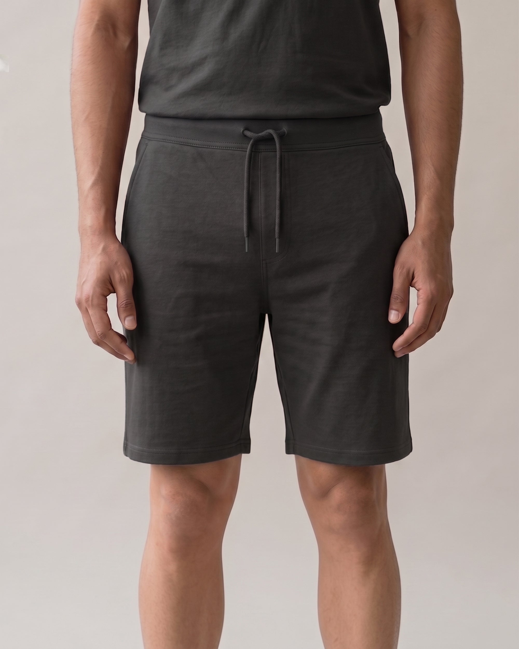 Charcoal Hushy lounge shorts for men by Softsleep, made with soft bamboo cotton for relaxed loungewear comfort.