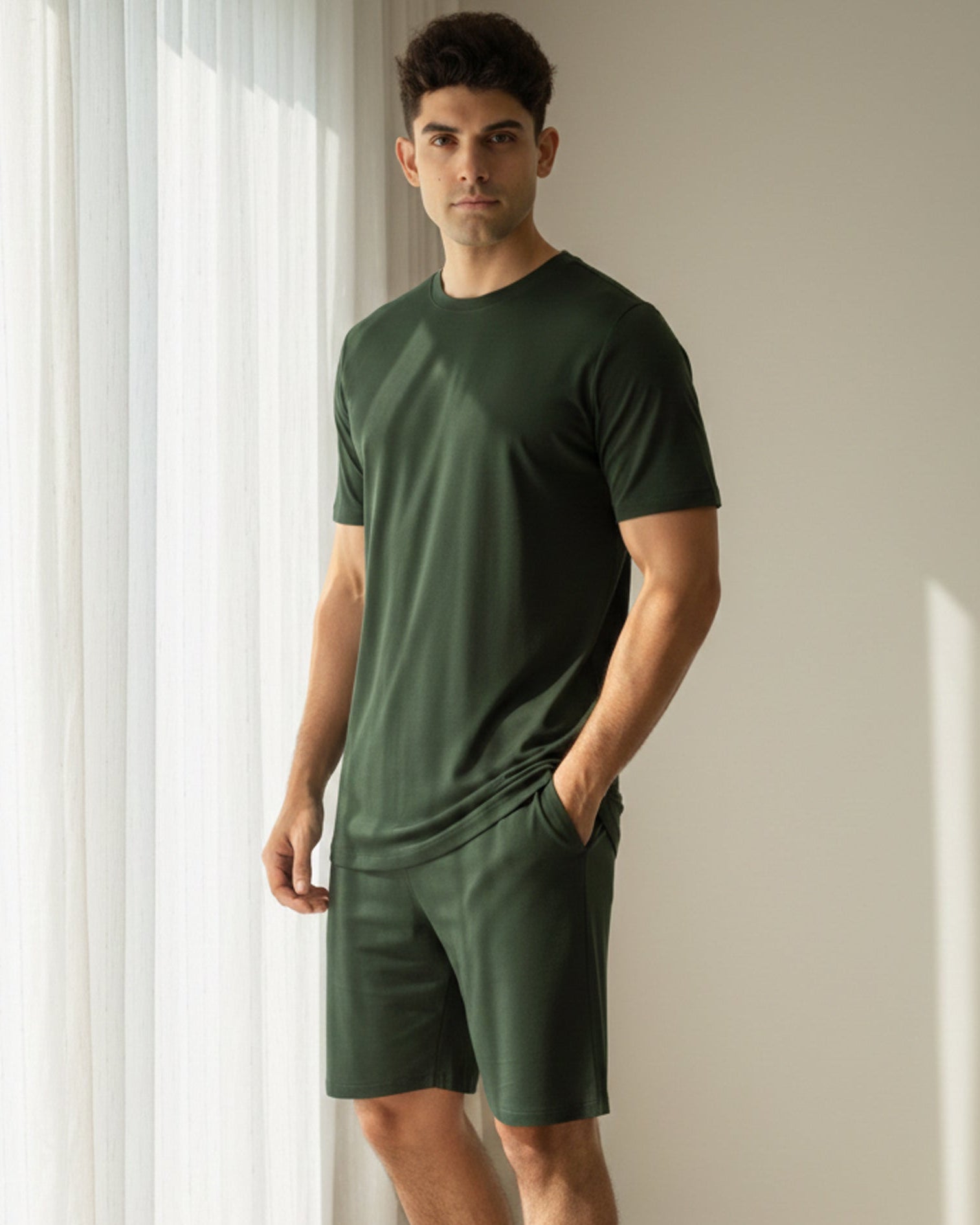 Dark Green Softsleep cotton bamboo half sleeve lounge tshirt, soft regular tee for easy relaxed wear