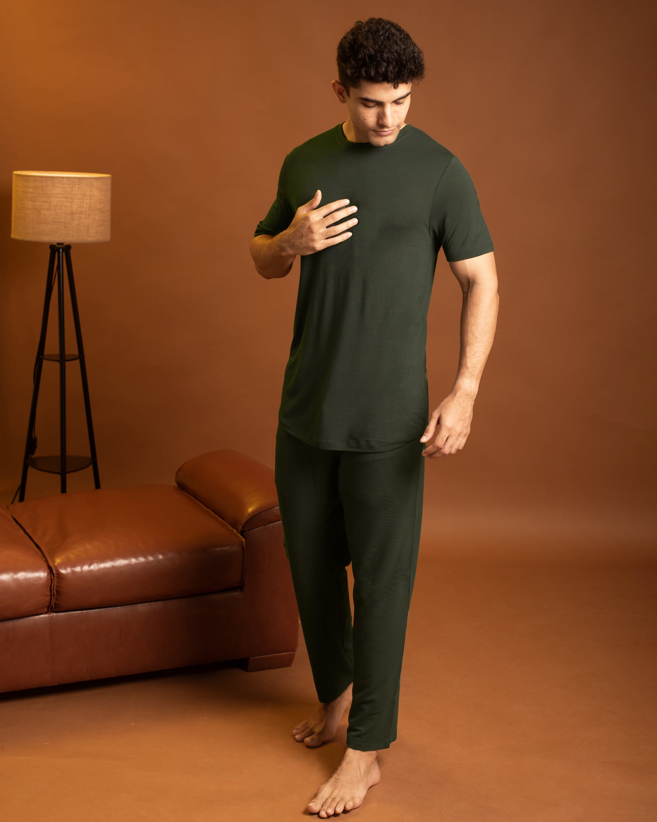 Women’s Cosmo T-Shirt + Pant Dark Green
Smooth premium fabric soft touch set
Relaxed fit casual T-Shirt and pant
Sustainable comfortable loungewear
Dark Green two-piece set for women