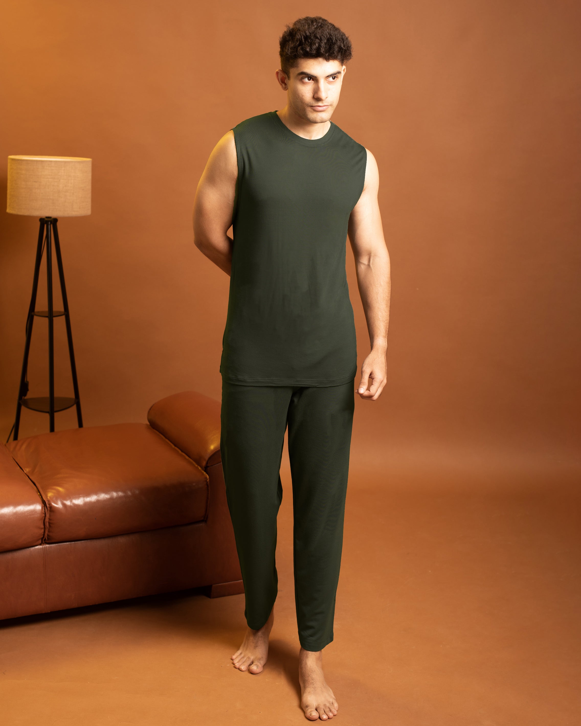 SoftSleep mens AirKnit Dark Green tee and pant
Ultra soft sustainable loungewear set