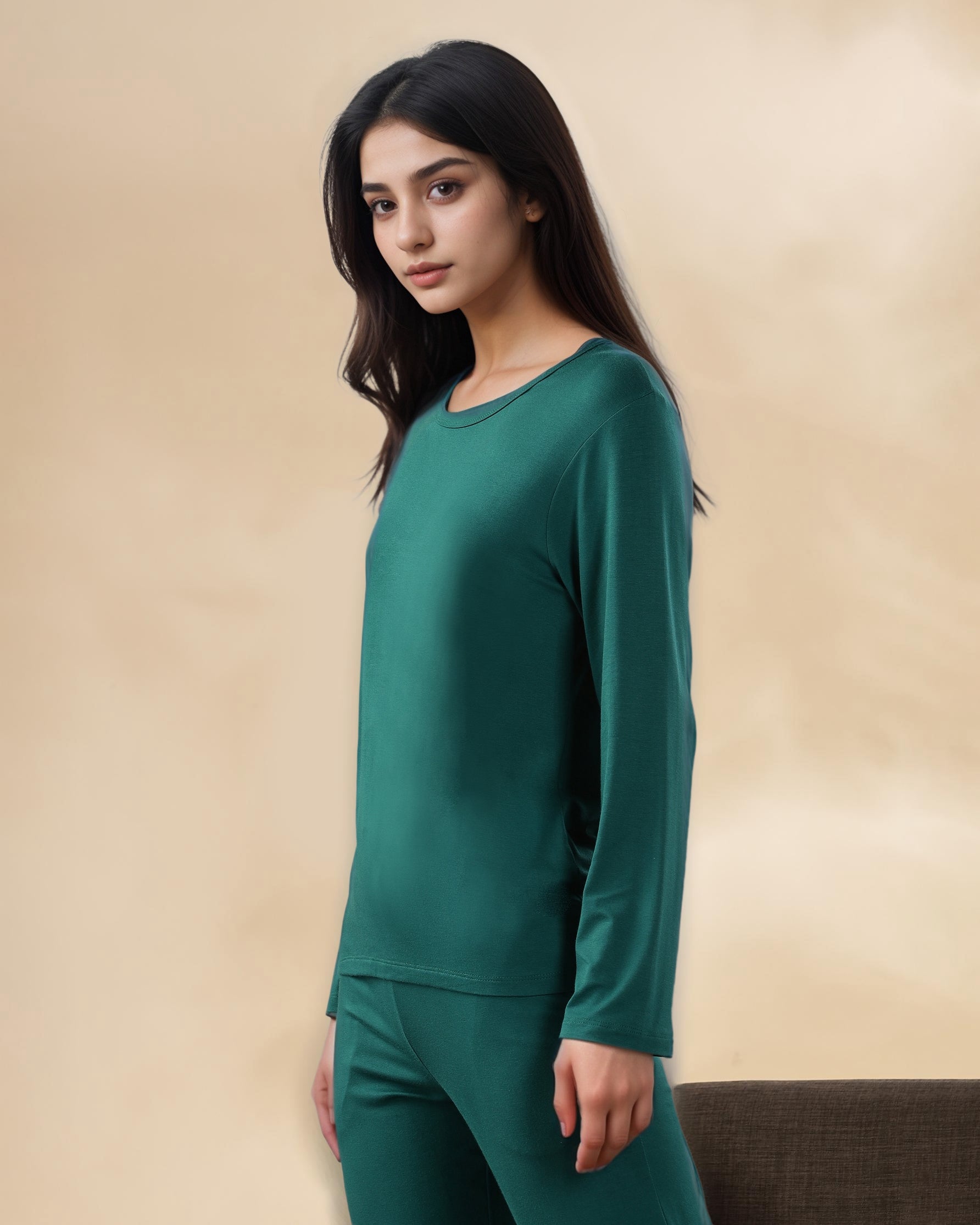 Forest Green Estelle Bamboo Tee for women
Full sleeve bamboo knit fabric
Soft breathable eco friendly material
Relaxed fit casual top
Perfect for daily wear comfort
Minimalist rich green color tee
Premium quality bamboo clothing
Gentle on sensitive skin
All season wearable top
Everyday essential wardrobe piece
