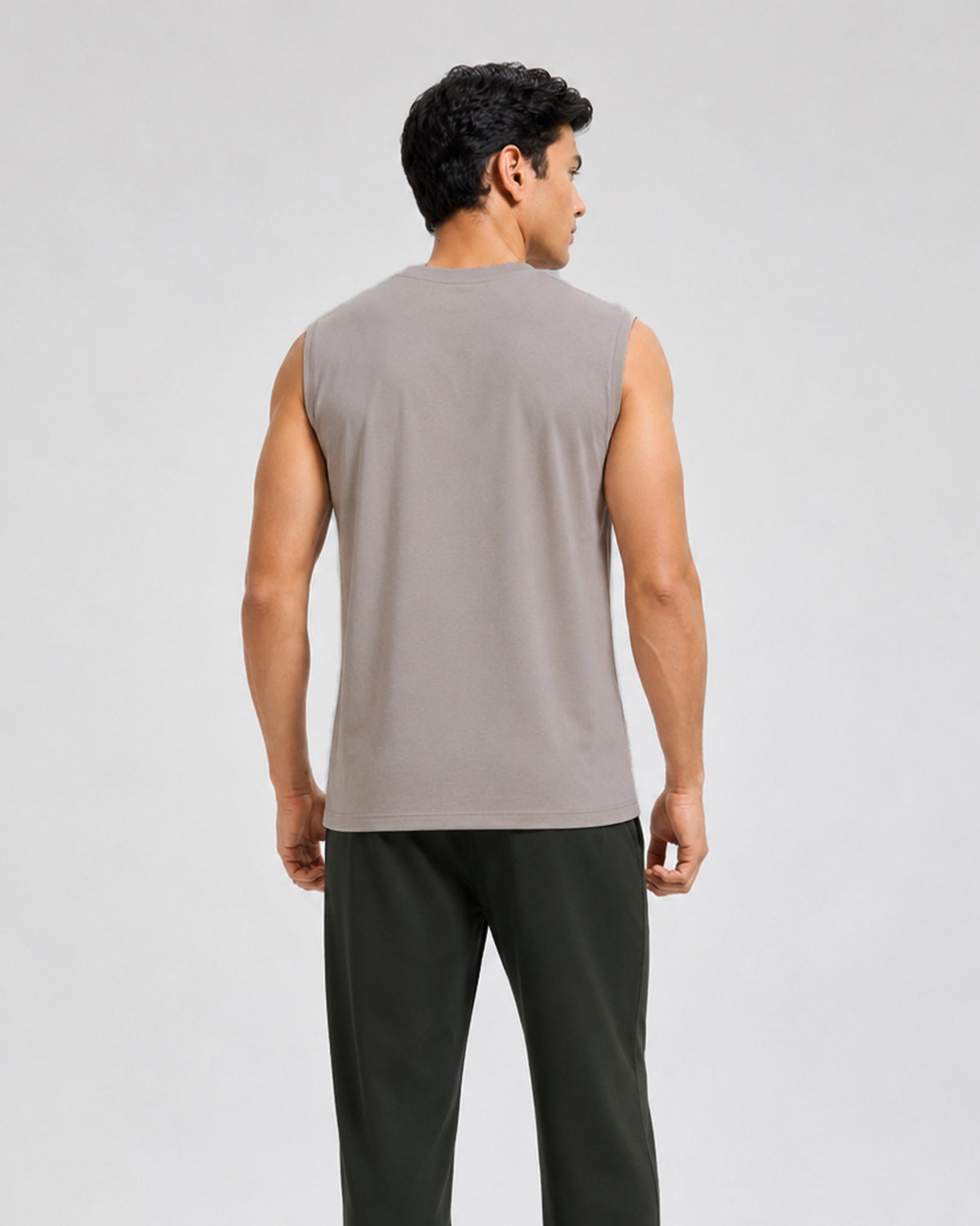 Lightweight grey mocha bamboo cotton sleeveless lounge tee by Softsleep, made for soft comfort and relaxed everyday movement.