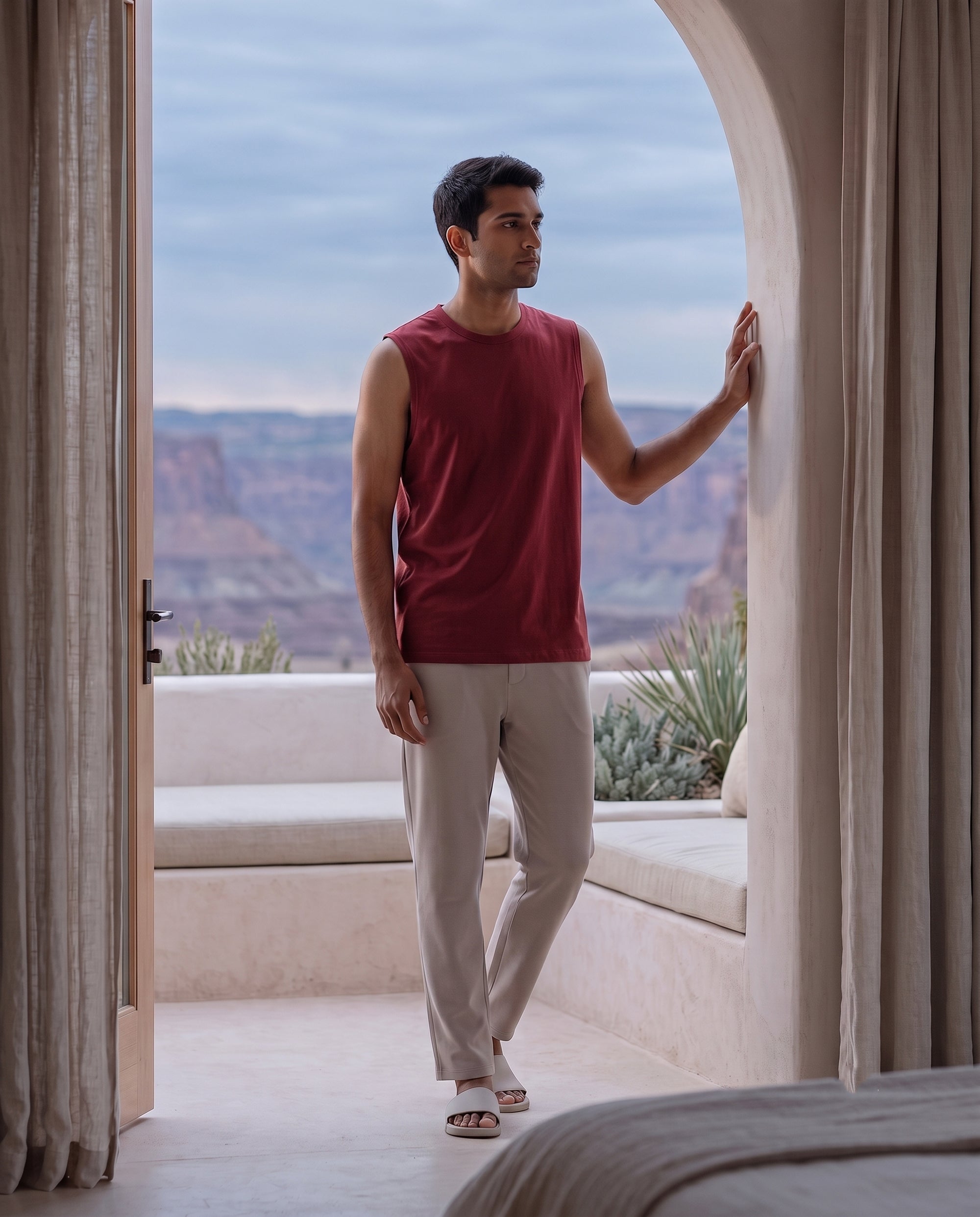 Airknit Tee + Pant (Maroon + Cream)