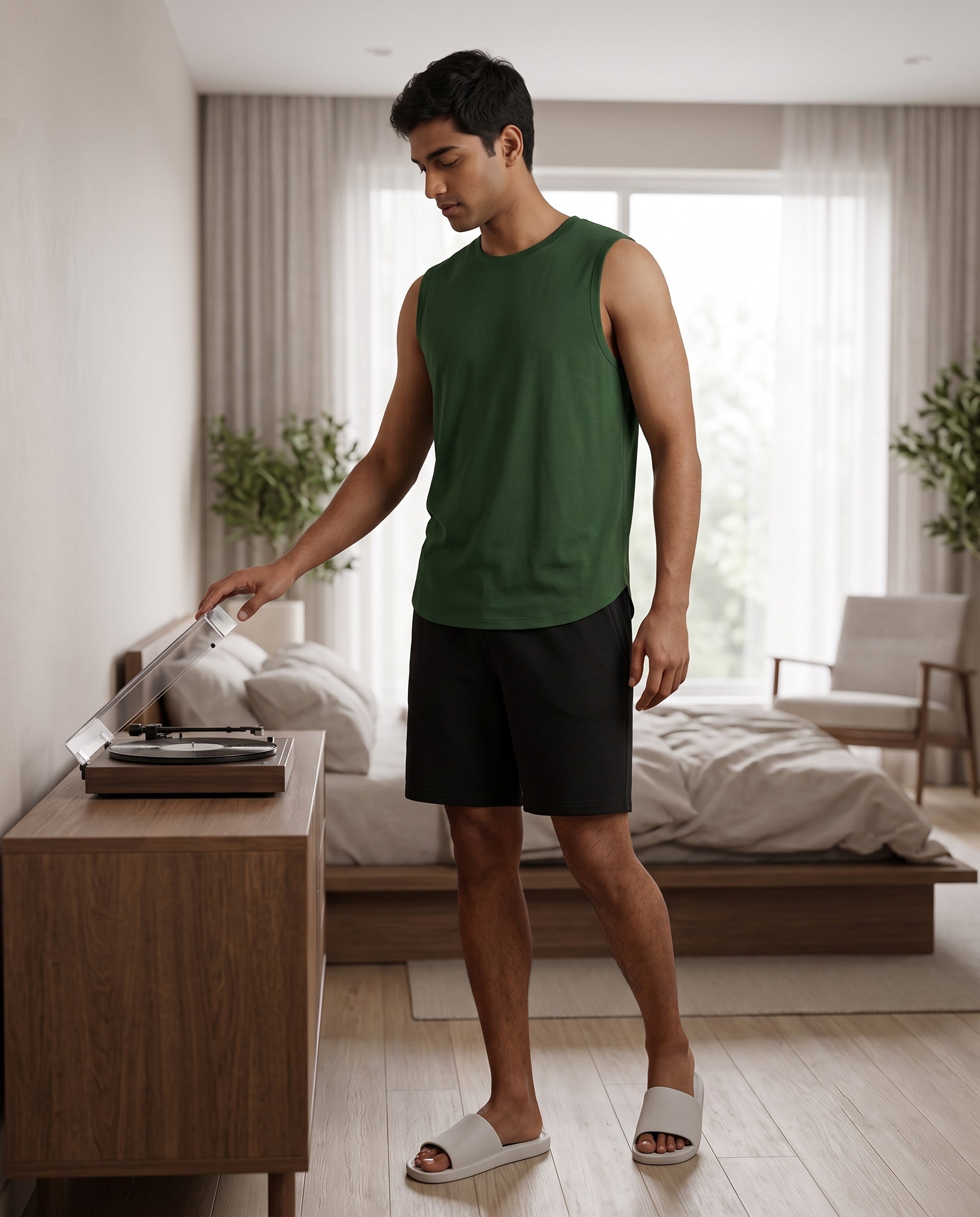 Airknit Tee + Shorts (Dark Green + Black)