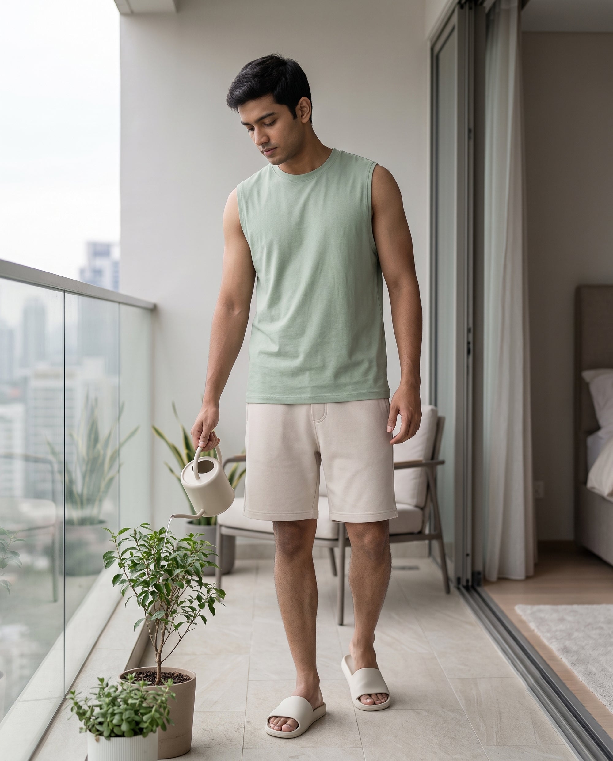 Airknit Tee + Shorts (Green + Cream)