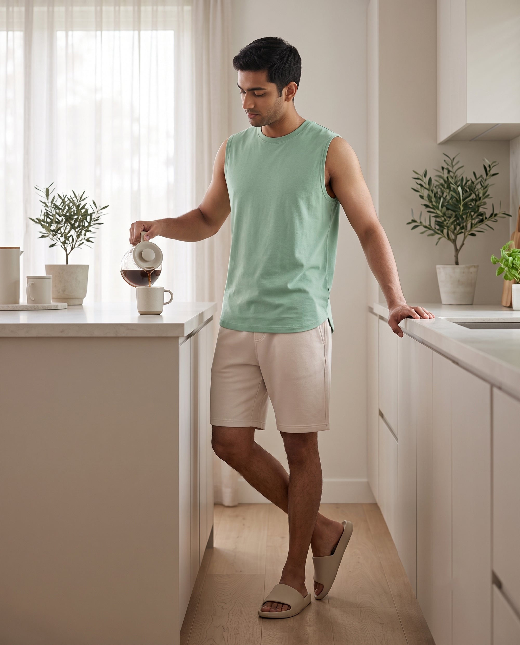 Airknit Tee + Shorts (Green + Cream)