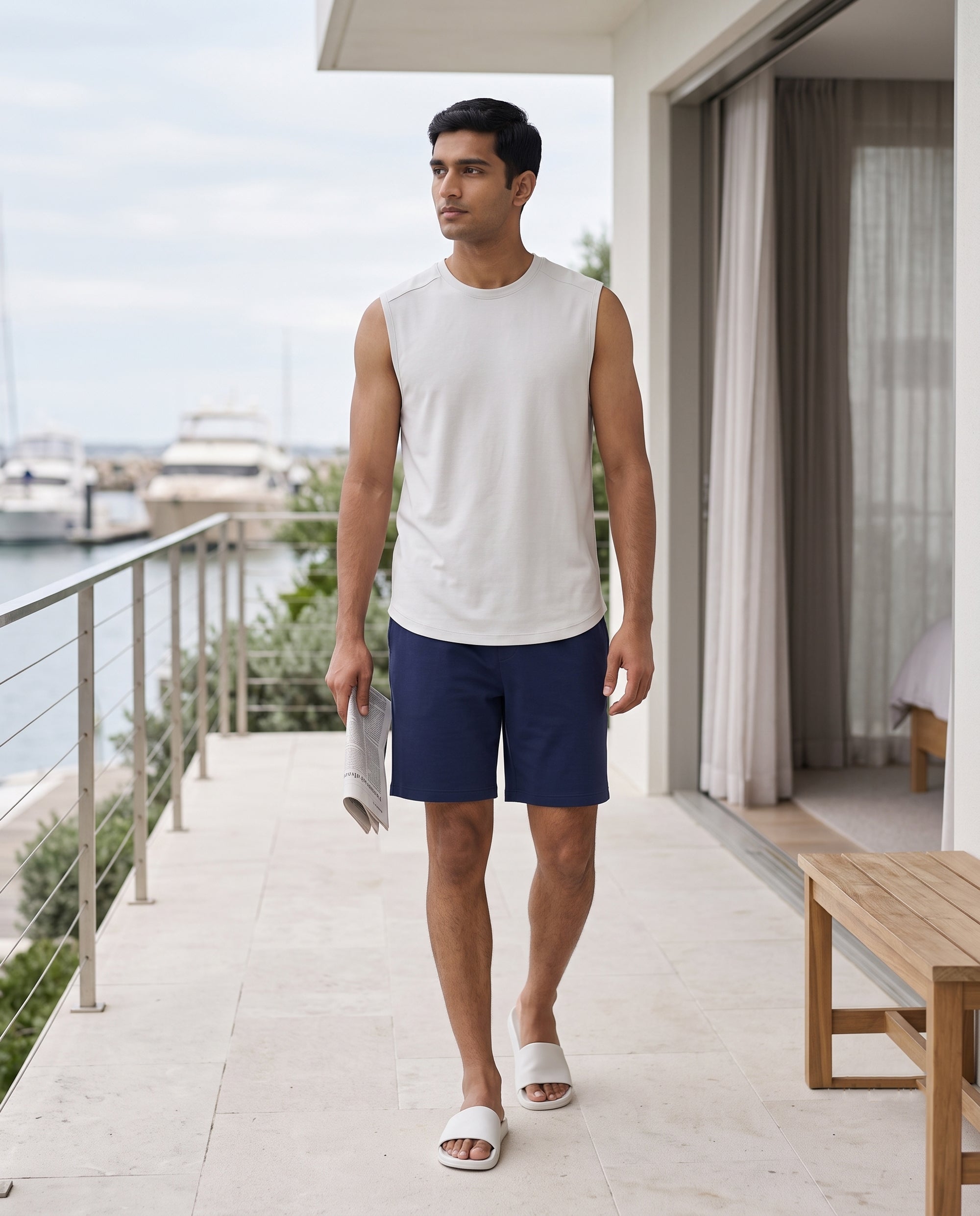 Airknit Tee + Shorts (White + Blue)