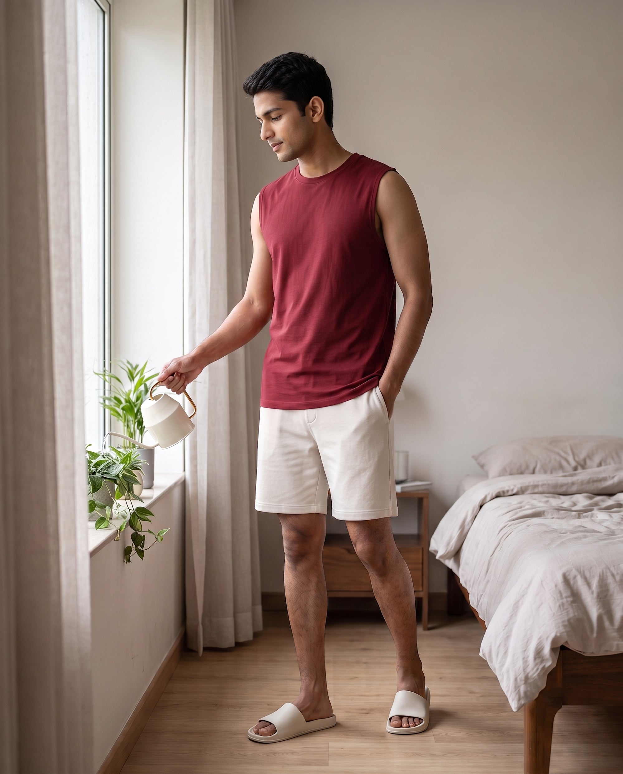 Airknit Tee + Shorts (Maroon + Cream)