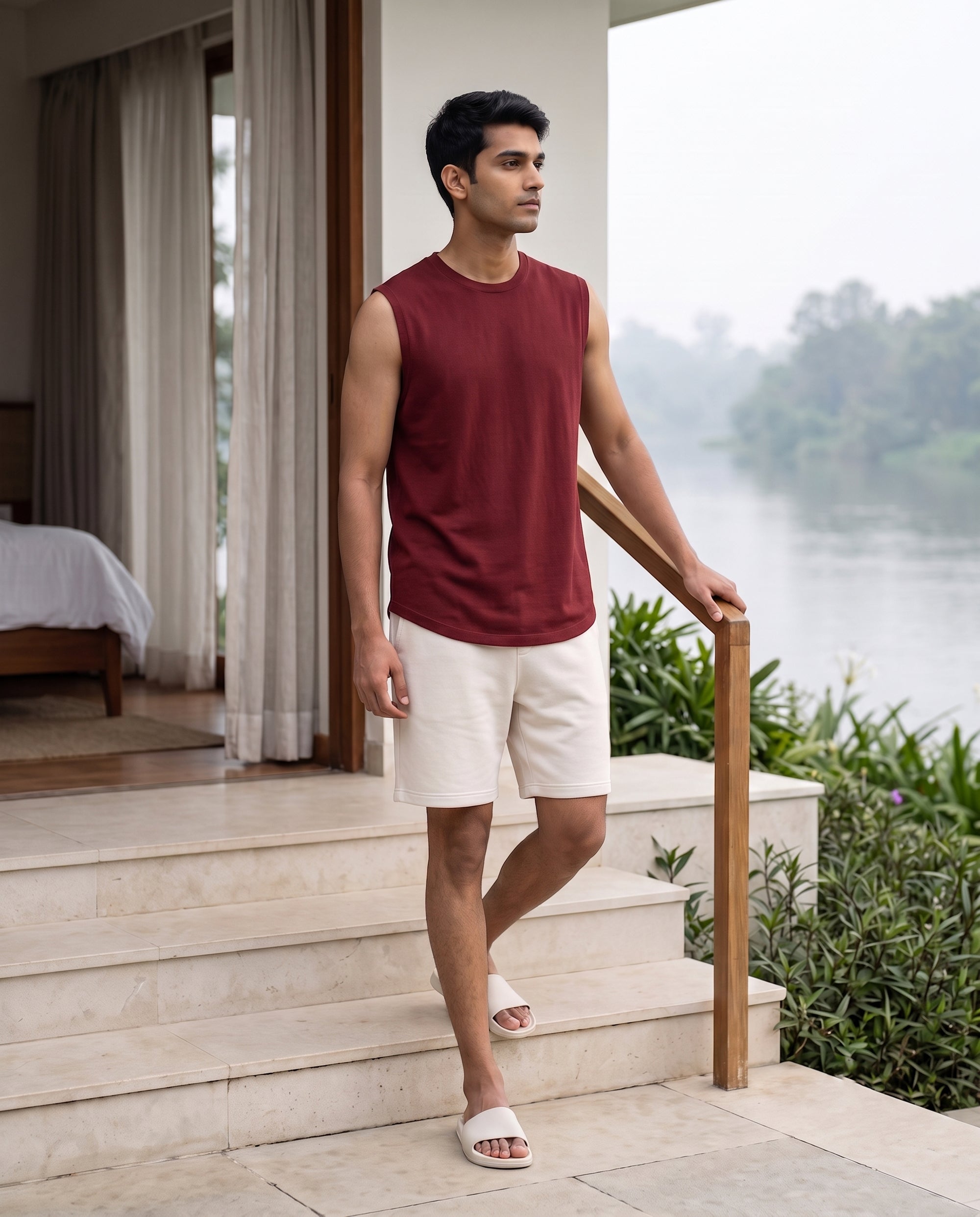 Airknit Tee + Shorts (Maroon + Cream)
