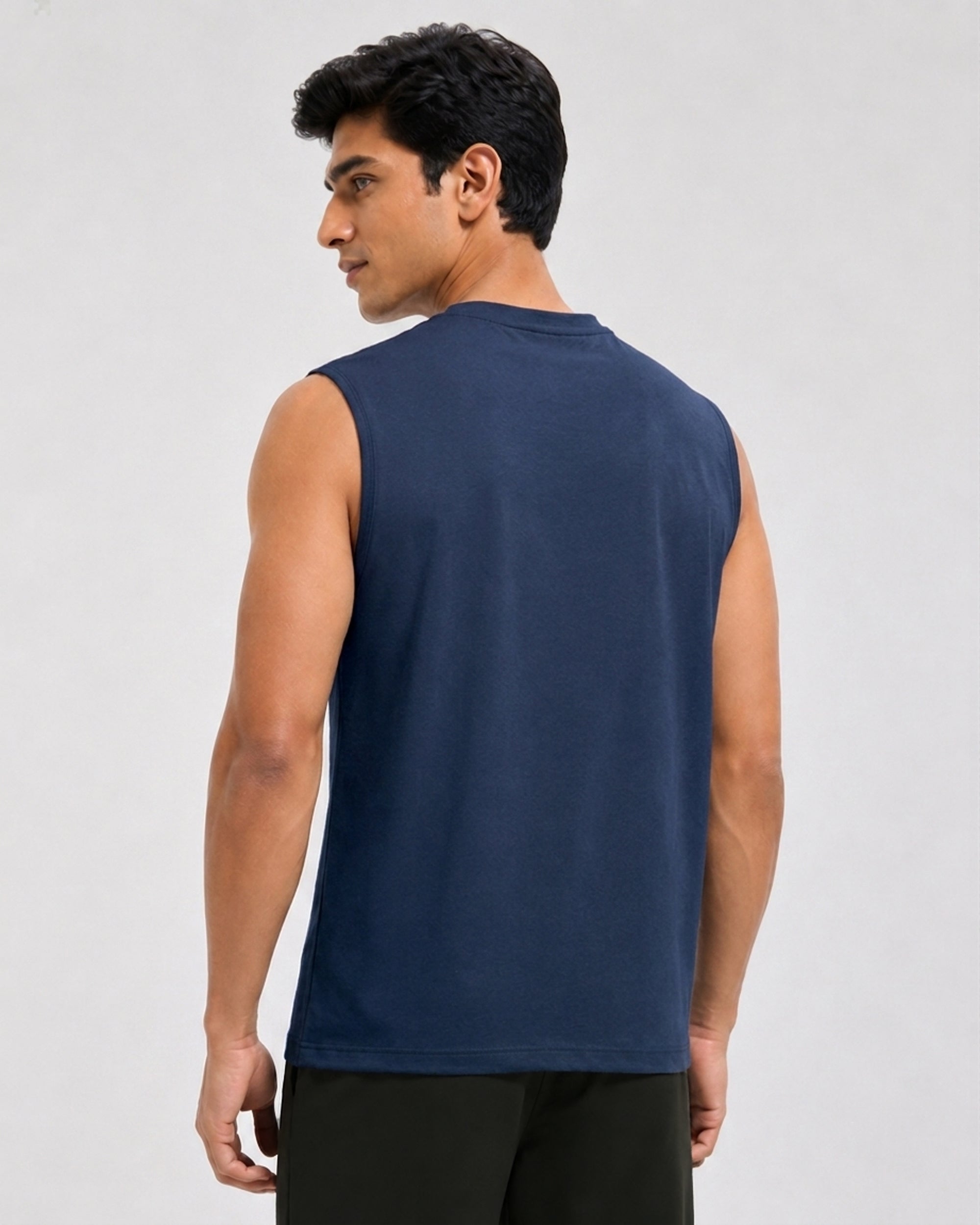 Navy blue men's breathable sleep tee crafted from bamboo fabric with cotton comfort for lightweight nighttime wear