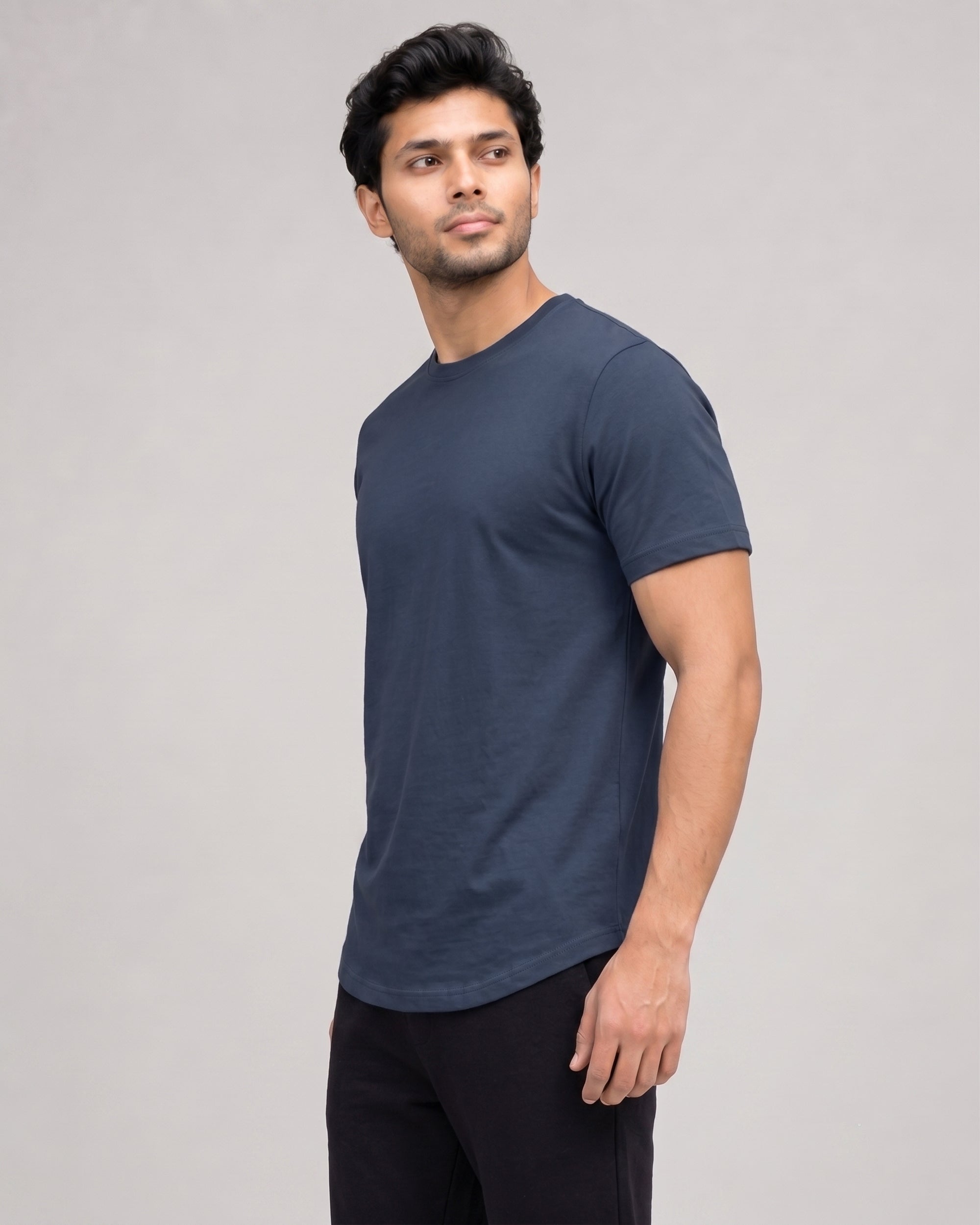 Navy blue men's relaxed fit sleep tee made with bamboo fabric and cotton comfort for cooler, softer nights