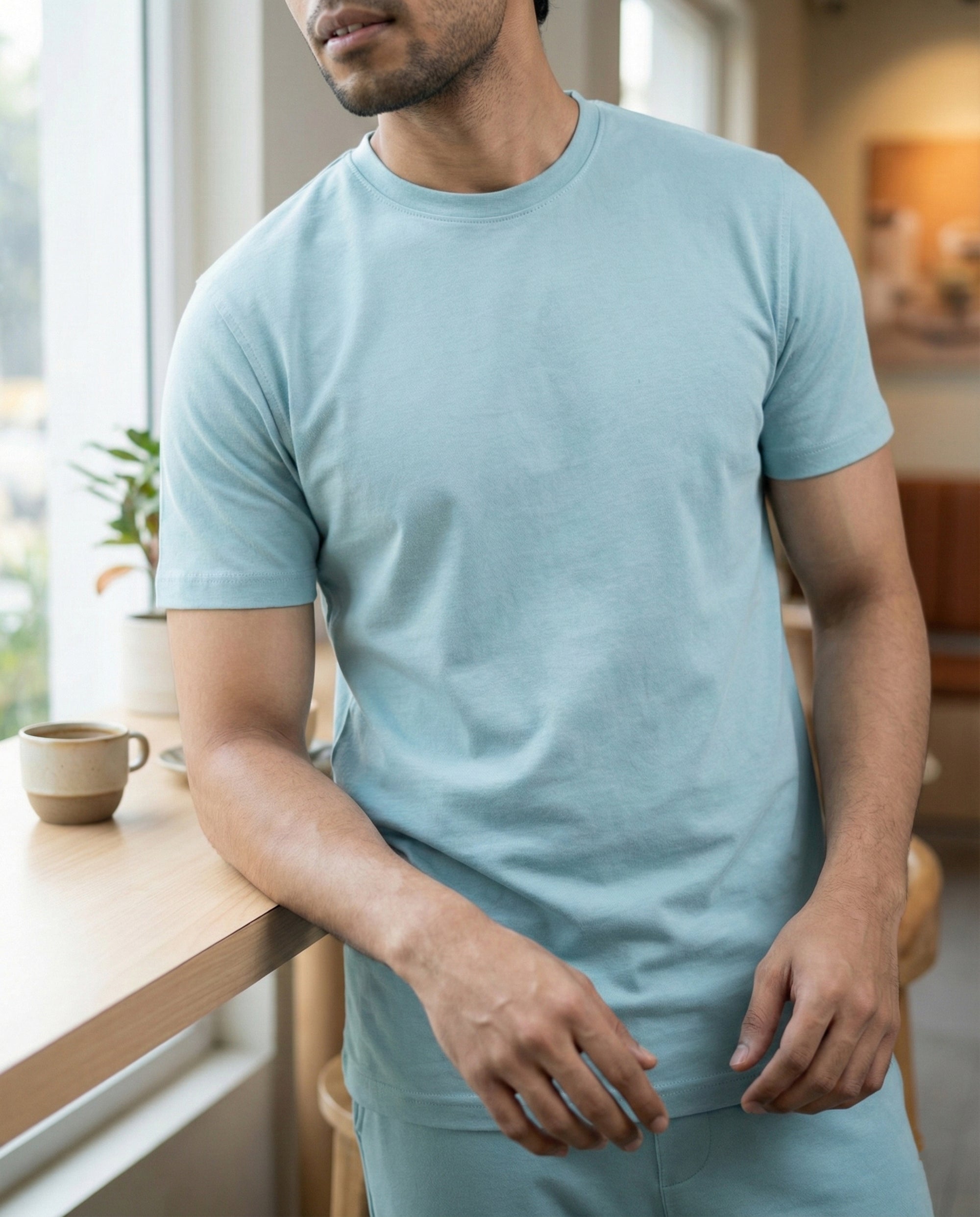 Nile blue men’s regular fit lounge tee with bamboo fabric, cotton comfort and breathable thermoregulating performance
