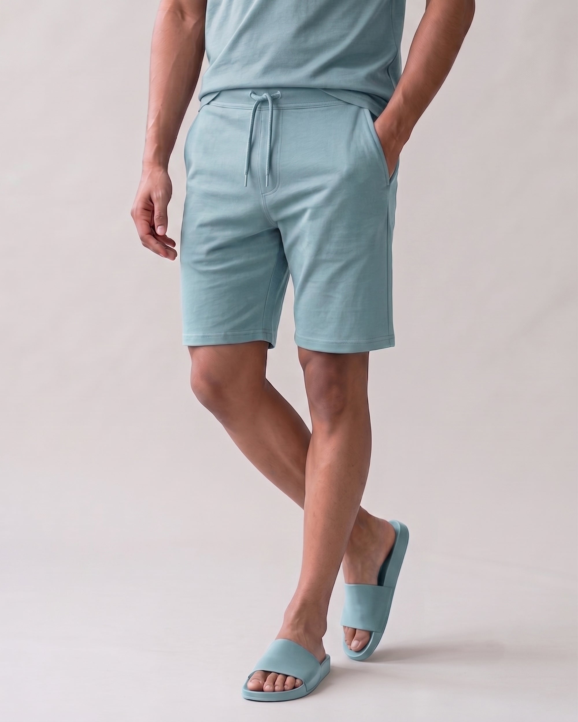 Nile blue men’s soft lounge tee in bamboo fabric with cotton comfort and breathable thermoregulating performance