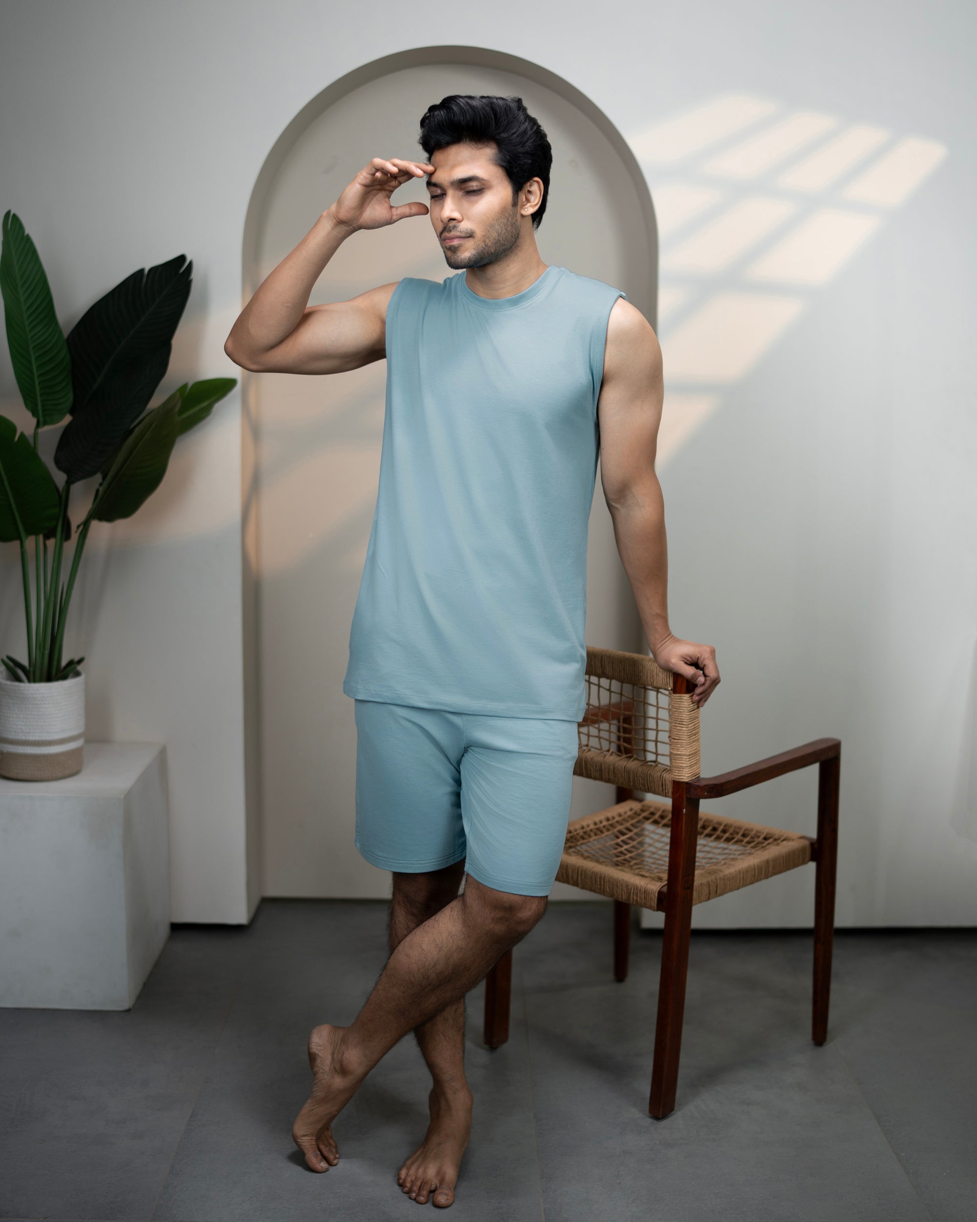 Mens AirKnit Nile Blue tee and shorts set
Soft breathable loungewear perfect for home and leisure