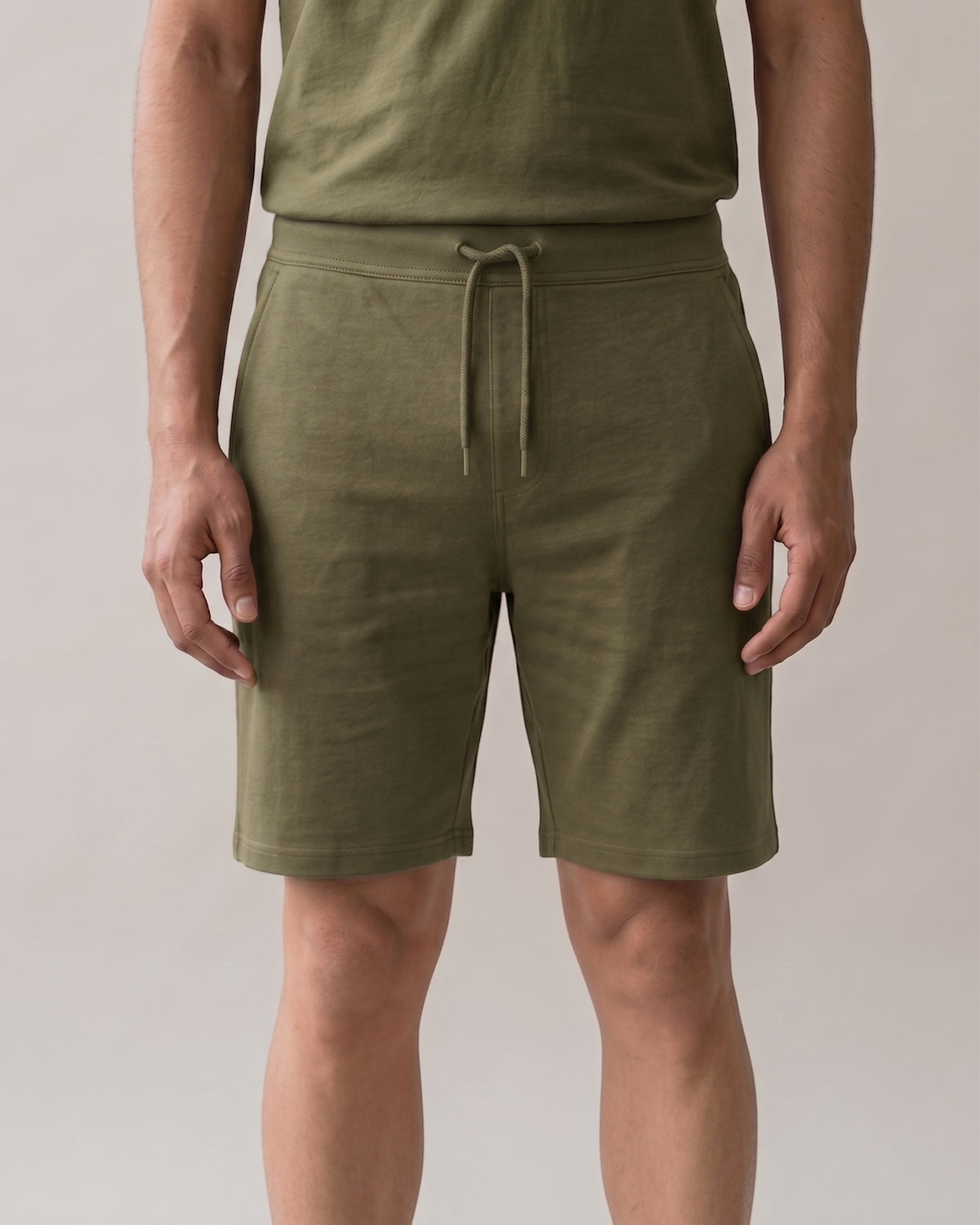 Olive green men's relaxed bamboo loungewear top with soft fabric and breathable comfort