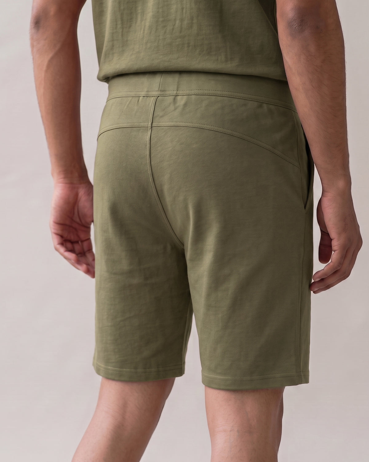 Olive green men's relaxed loungewear top with bamboo-blended fabric for softness and breathability