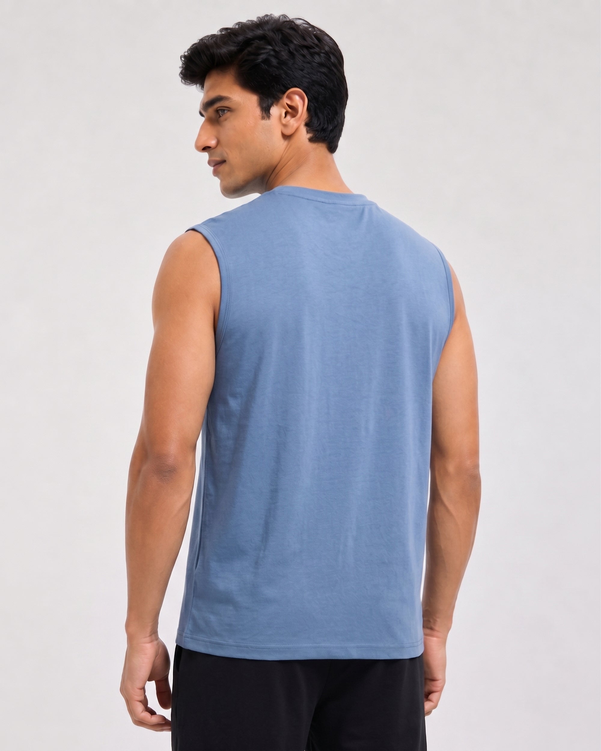 Serene blue men's lightweight tee with bamboo-blended fabric for soft and airy lounge wear