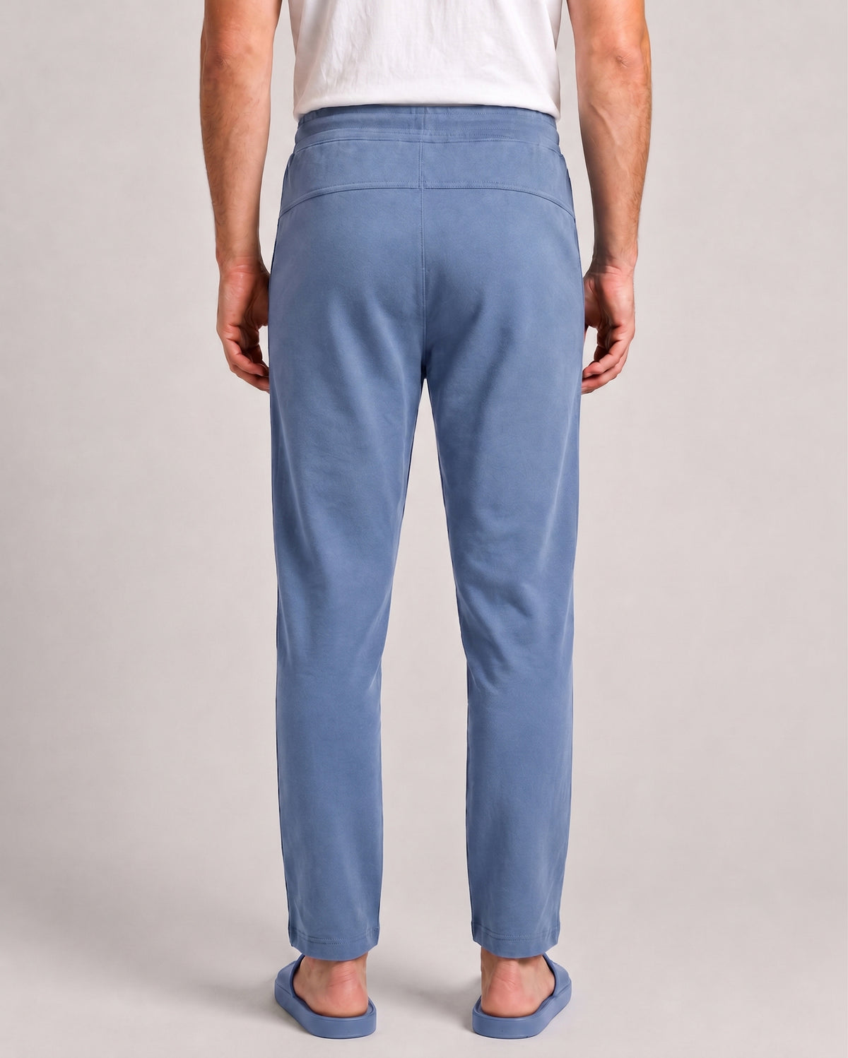 Serene blue men's relaxed lounge short made with a soft bamboo blend for breathable movement