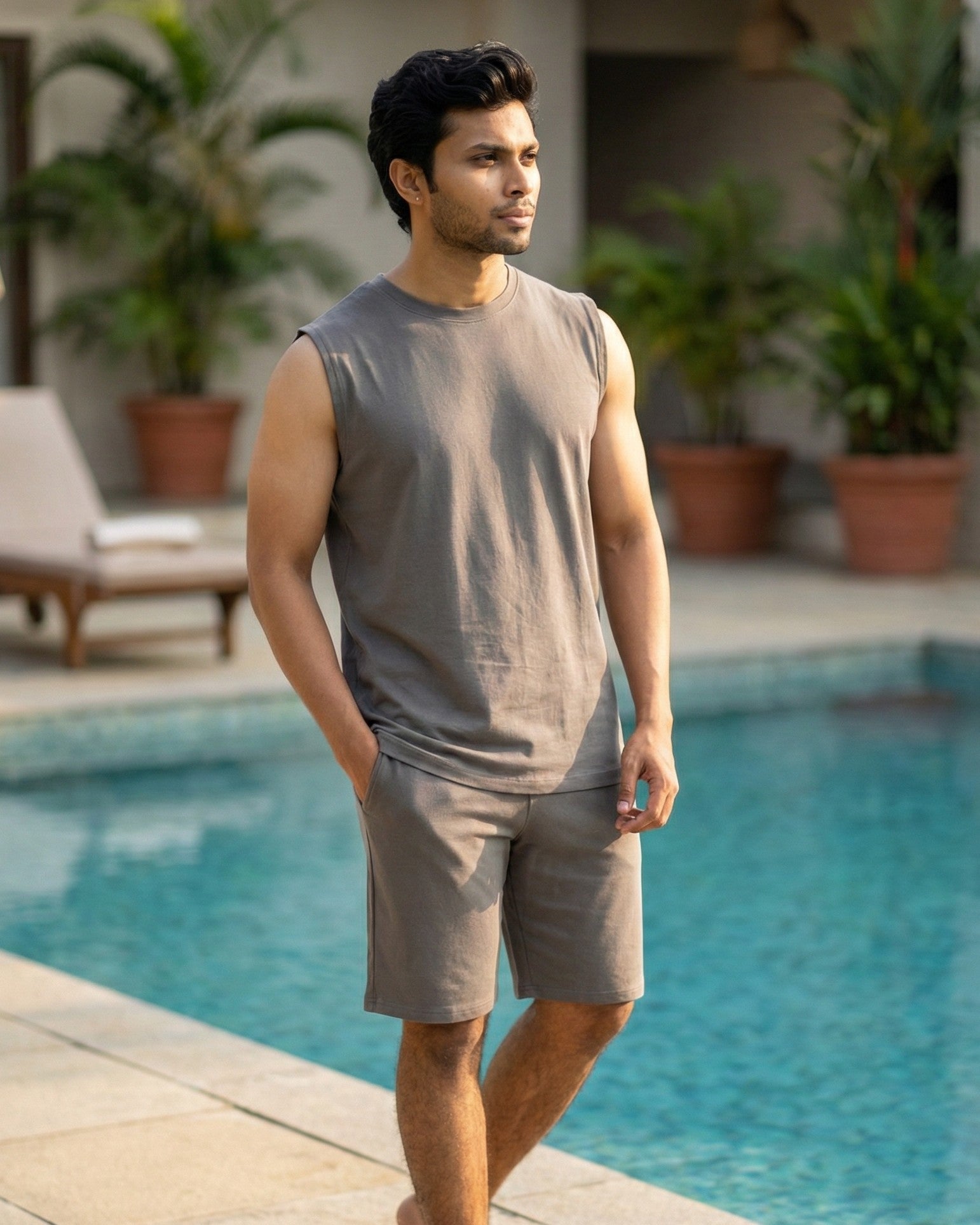 AirKnit Tee + Shorts (Stone Grey)