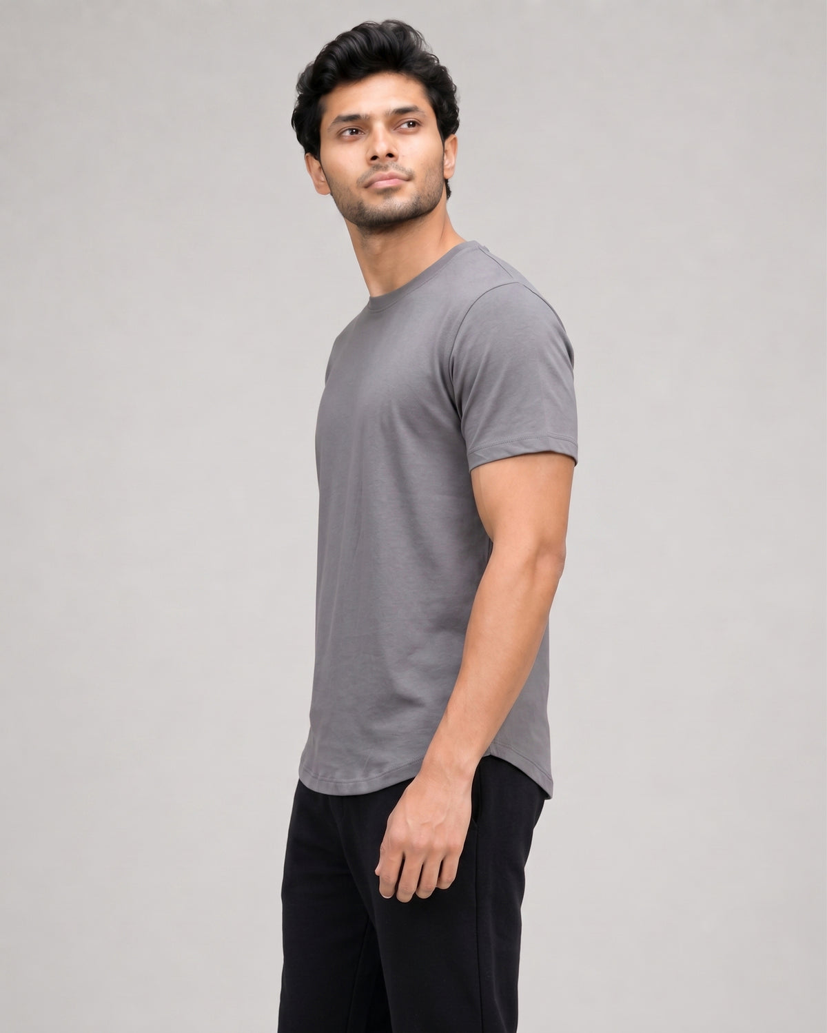 Men's Stone Grey Cosmo tee from Softsleep, styled with regular sleeves and a comfortable soft feel for everyday loungewear.
