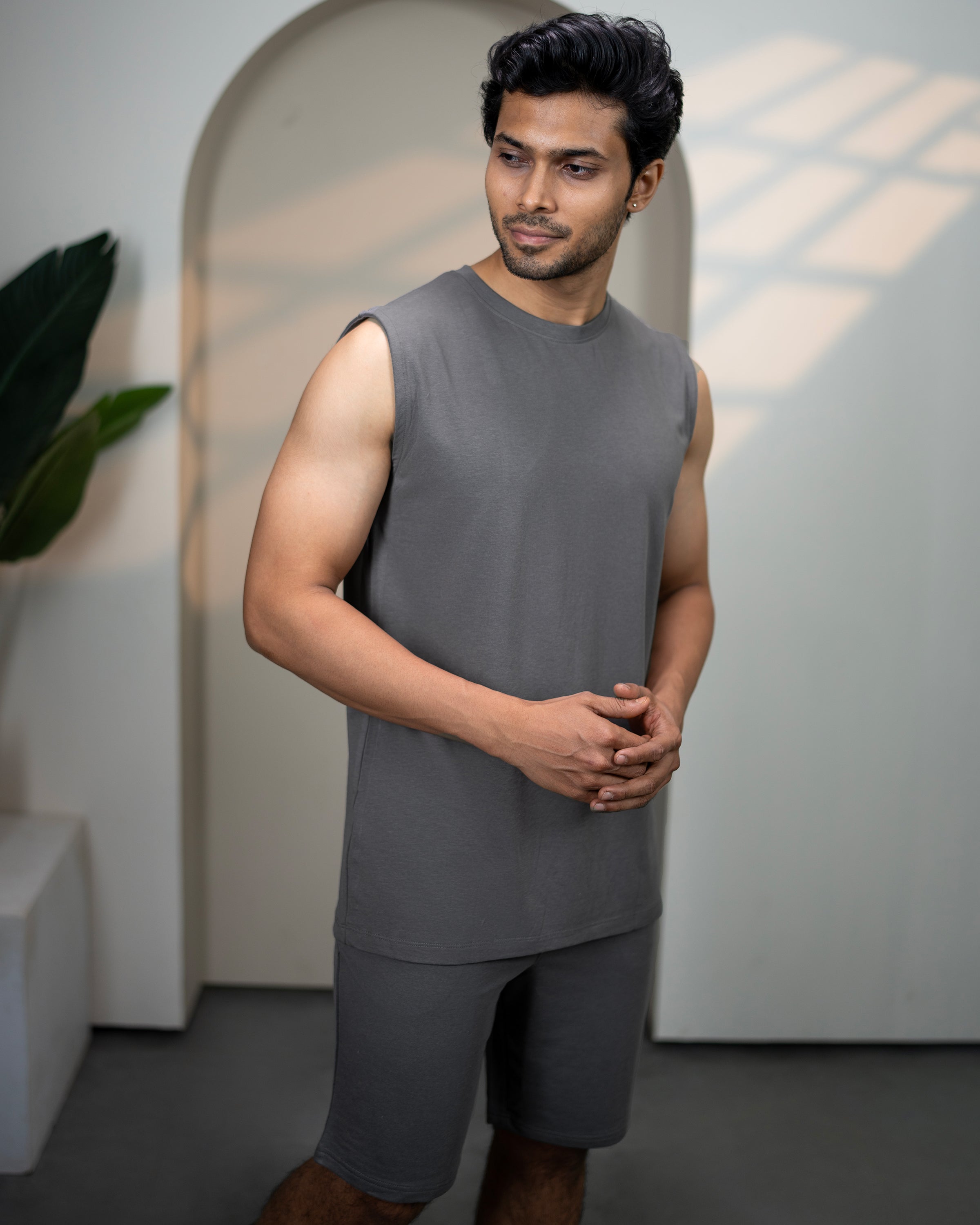 Mens AirKnit Stone Grey tee and shorts set
Soft breathable loungewear perfect for home and leisure