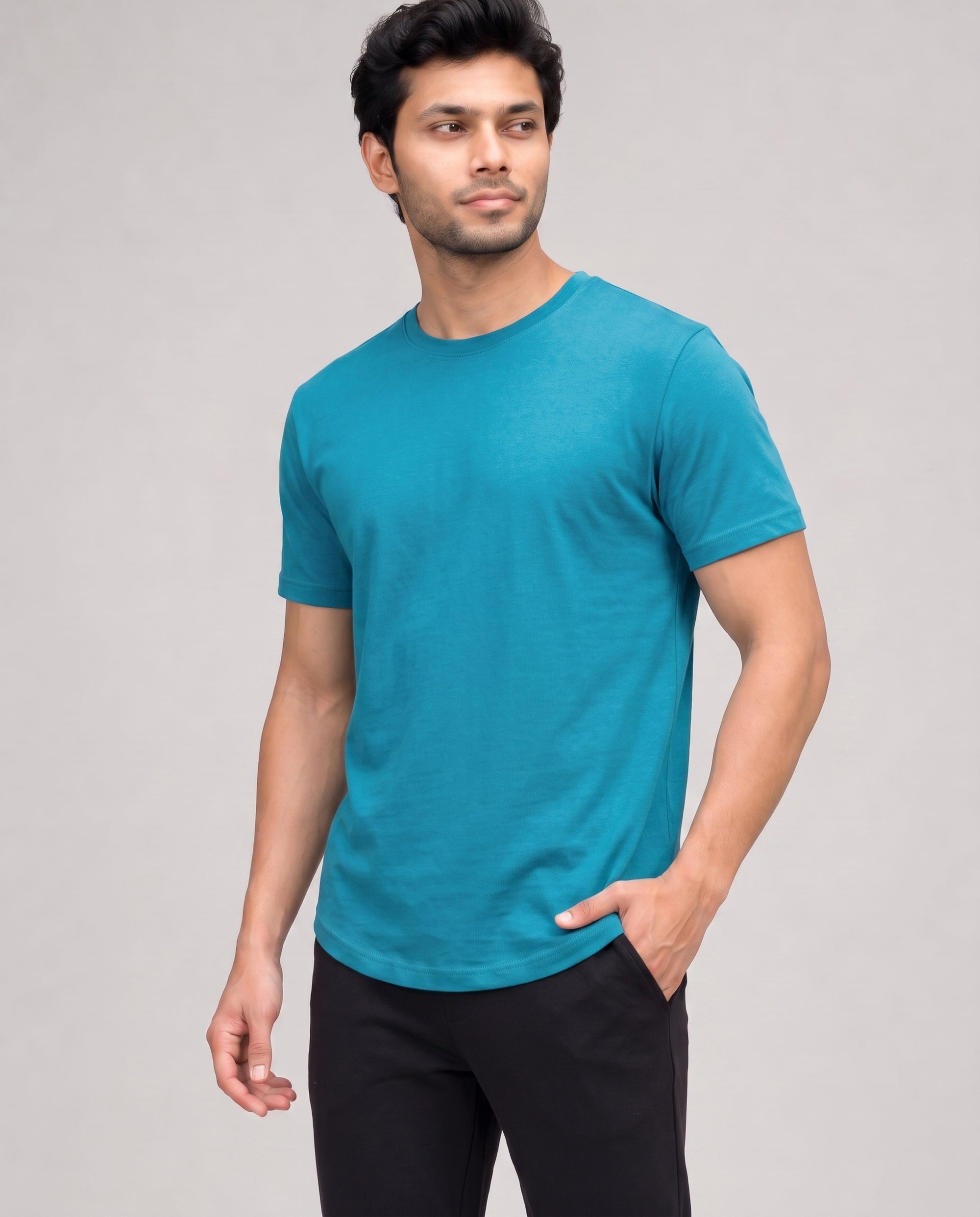 Softsleep Teal Blue Cosmo half sleeve tee for men, made with bamboo cotton for breathable softness and effortless loungewear style.