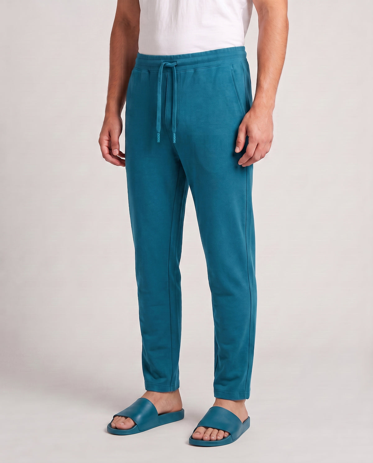 A men's Teal Blue Urbanite pant from Softsleep, featuring bamboo cotton for a smooth feel and comfortable relaxed loungewear.