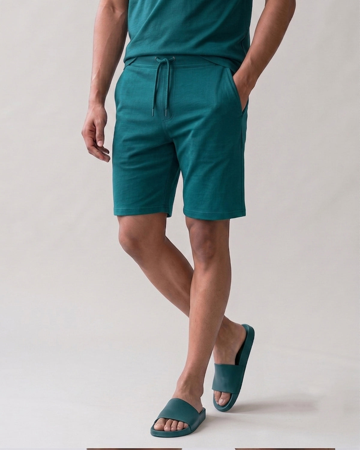 Men's Teal Green Hushy lounge shorts by Softsleep, made from breathable bamboo cotton for relaxed movement and everyday comfort.