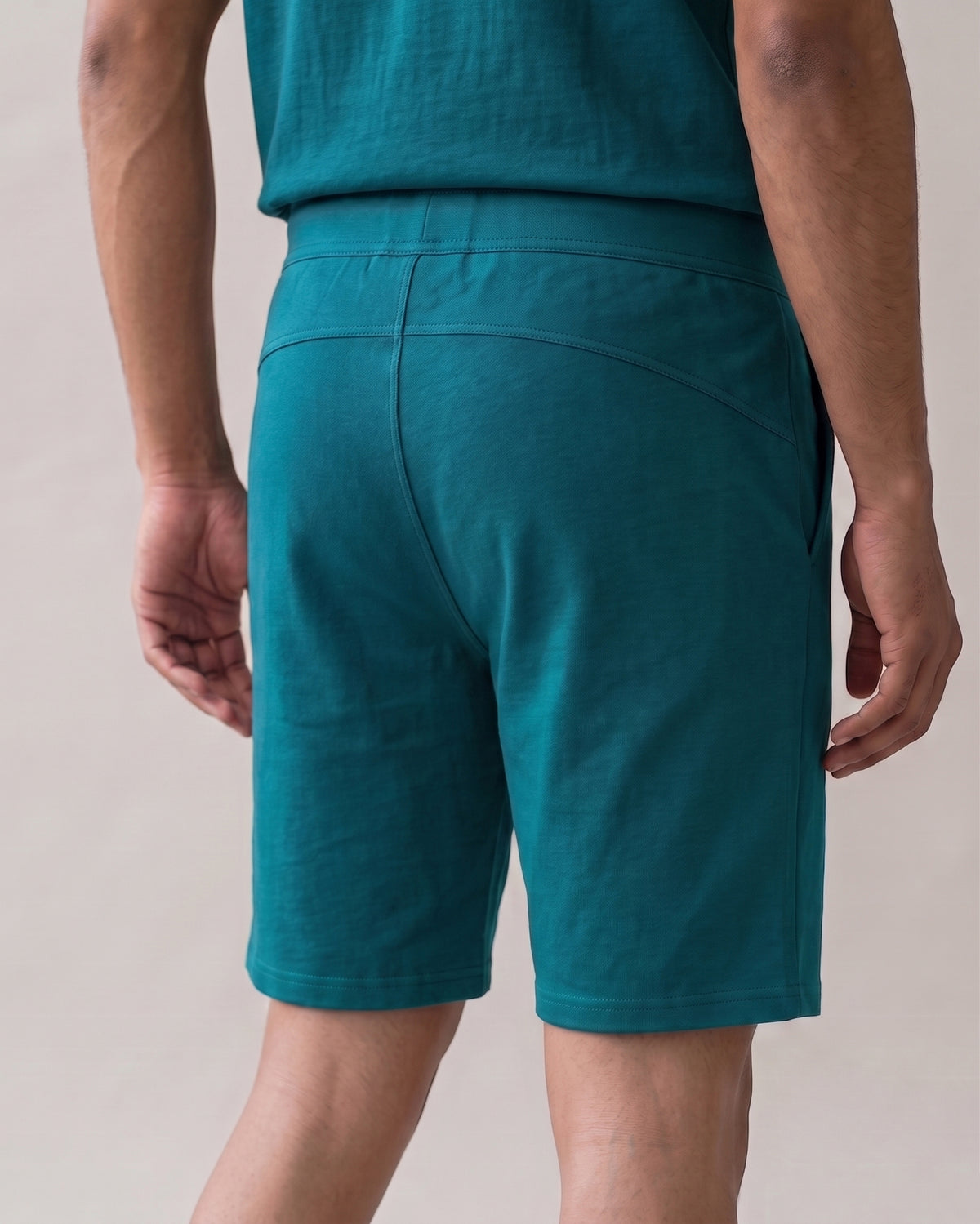 Teal Green Hushy lounge shorts for men from Softsleep, featuring bamboo cotton fabric for a soft feel and relaxed everyday loungewear.