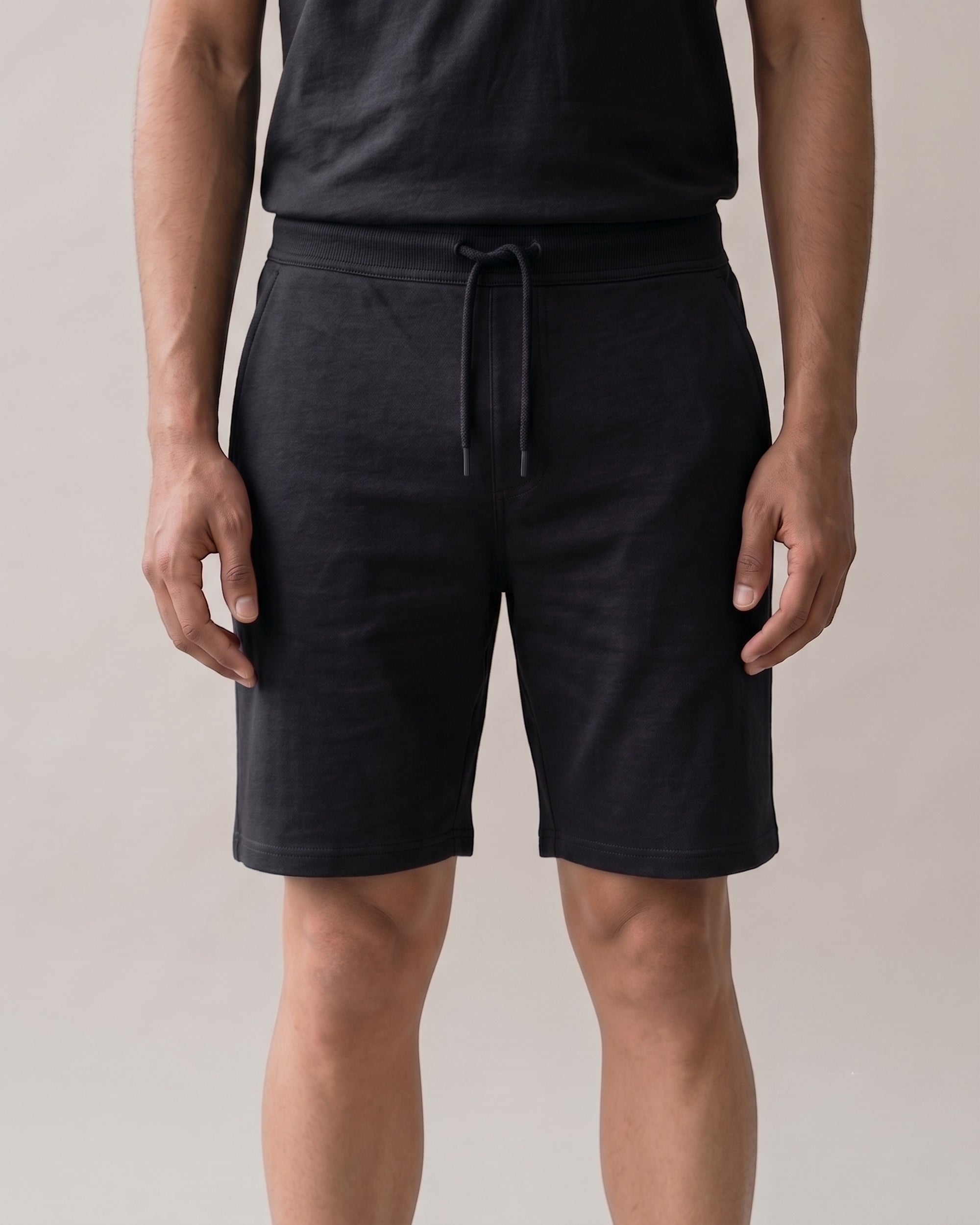 Softsleep men's True Black Hushy lounge shorts, made from bamboo cotton for a soft feel and easygoing everyday loungewear.