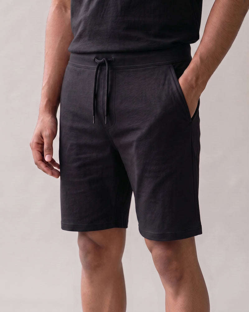 True black Hushy lounge shorts for men from Softsleep, crafted in bamboo cotton for a soft feel and relaxed everyday loungewear.