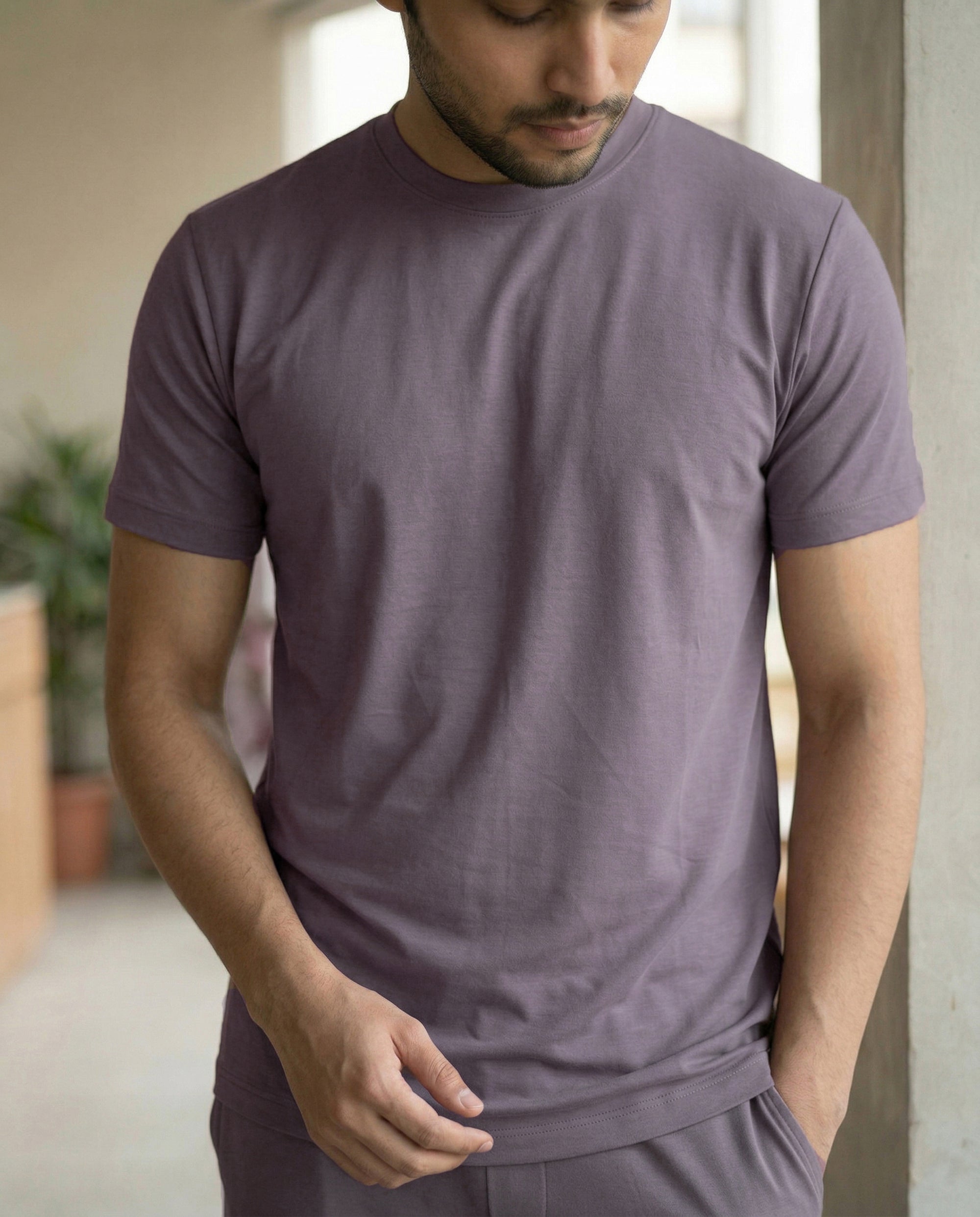 A Twilight Cosmo half sleeve tee from Softsleep for men, crafted in soft bamboo cotton for an easy fit and comfortable loungewear.