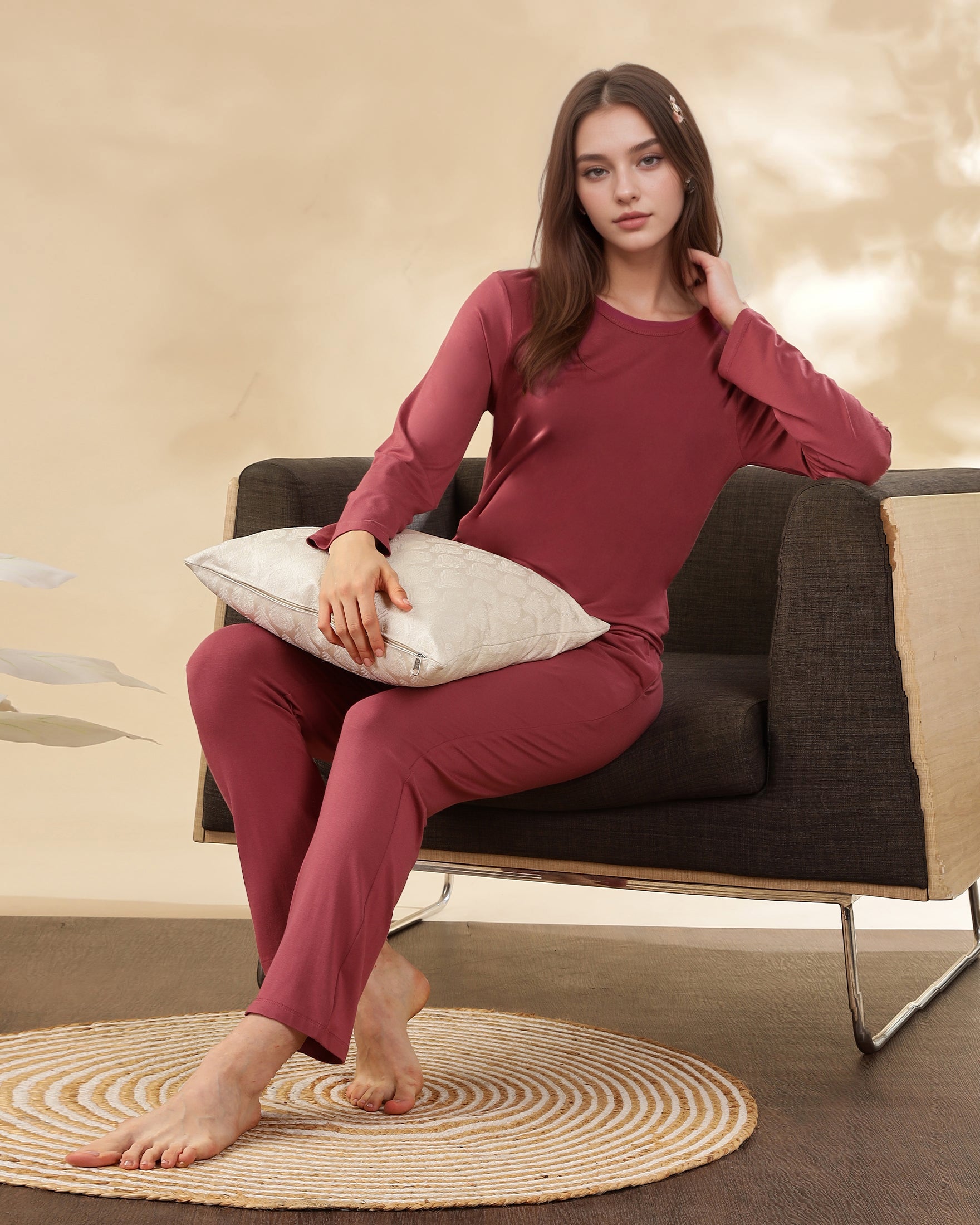 Estelle Full Sleeve Bamboo Tee
Wild Rose color women’s top
Premium bamboo fabric t-shirt
Soft smooth breathable material
Comfort fit everyday wear
Elegant minimalist design
Eco friendly sustainable clothing
Full sleeve casual bamboo tee
Pairs well with jeans or pants
Lightweight and cozy feel