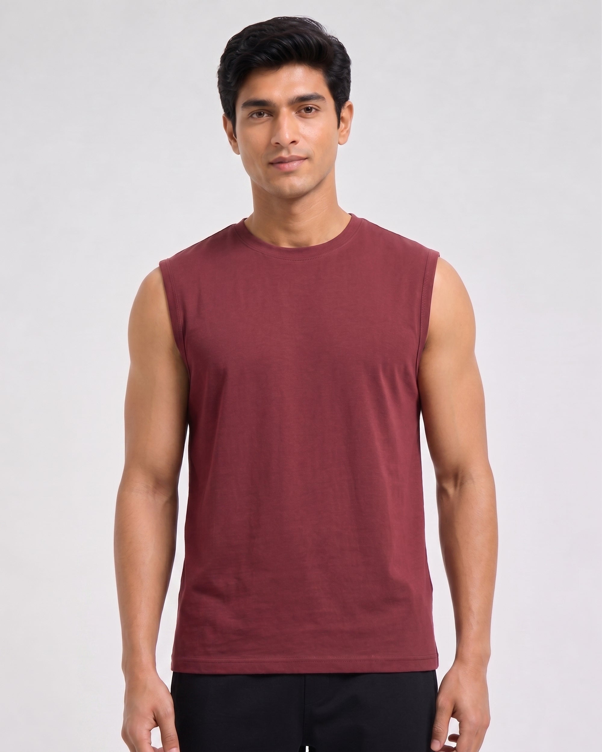 Softsleep men's wine maroon Airknit sleeveless tee in bamboo cotton, bringing a lightweight feel to relaxed everyday loungewear.