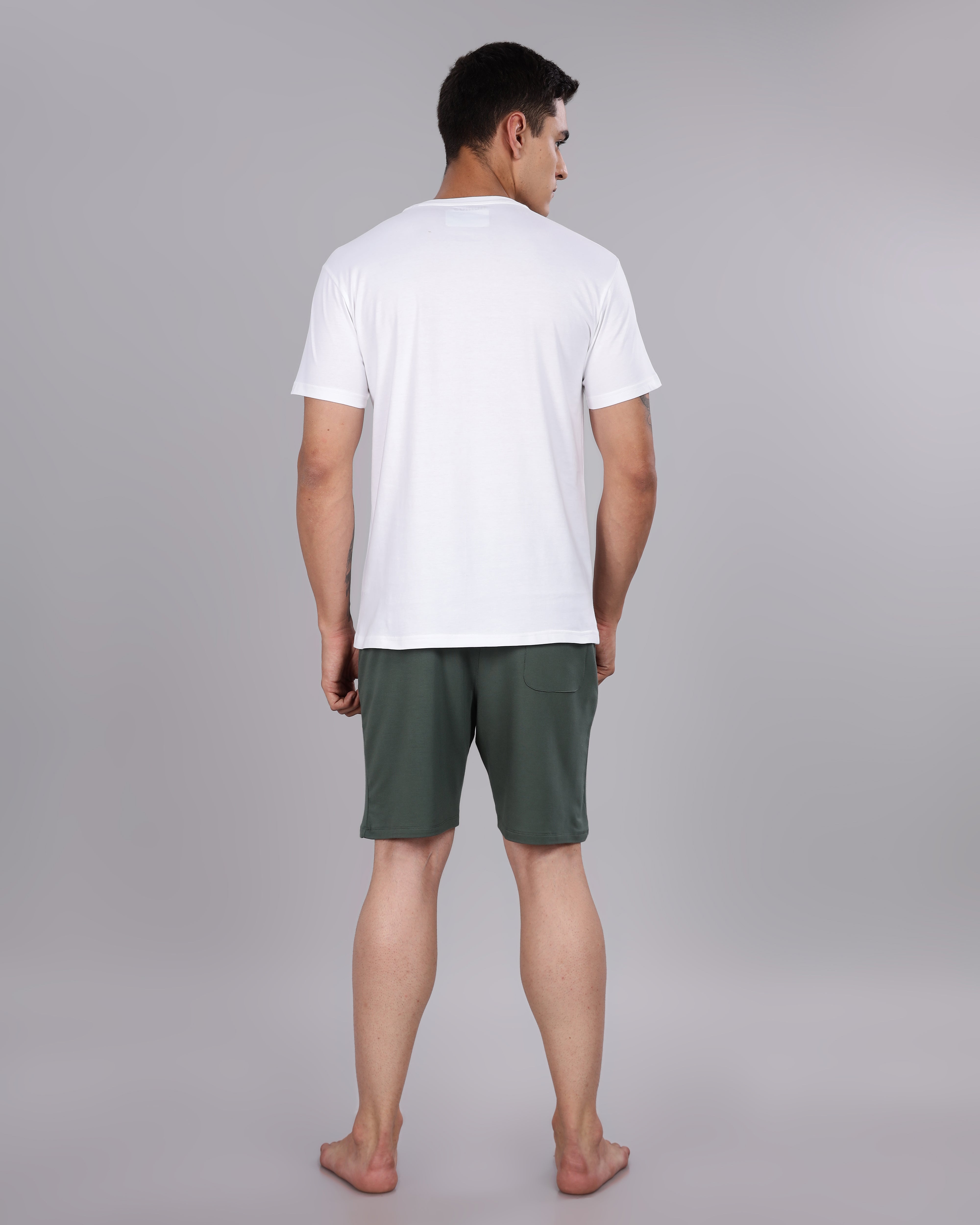 Cotton Tee & Bamboo Shorts  (Dark Green)