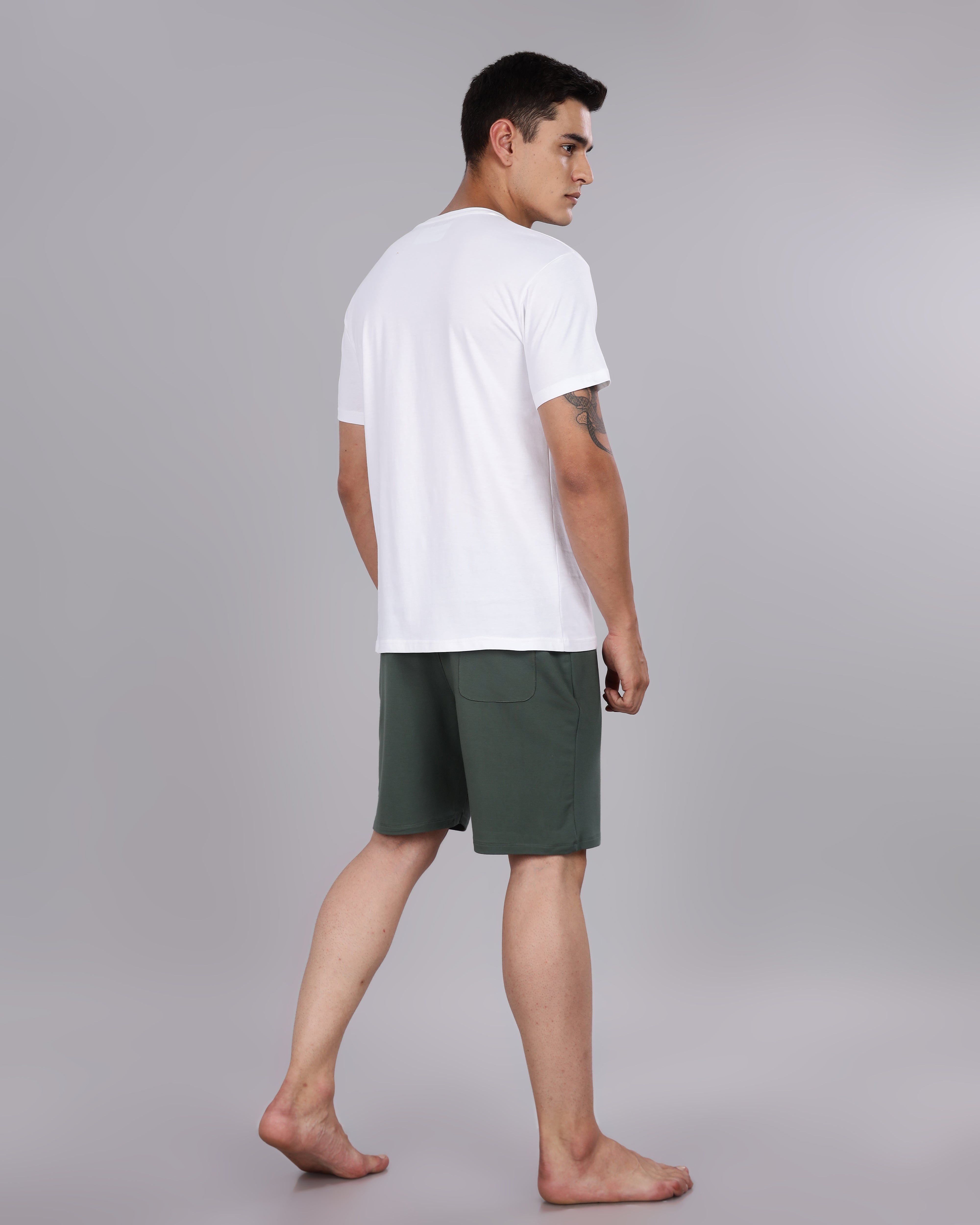 Cotton Tee & Bamboo Shorts  (Dark Green)