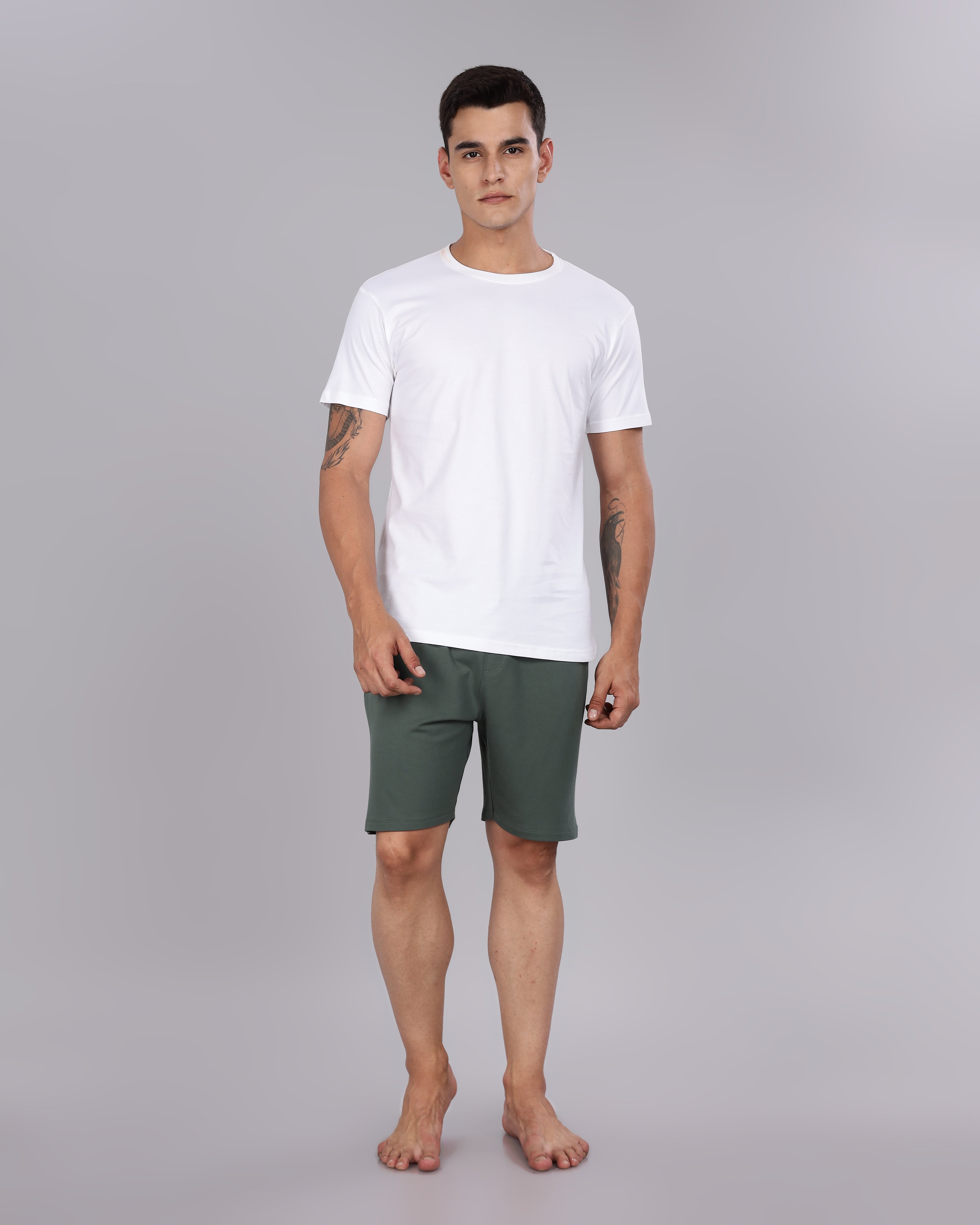 Cotton Tee & Bamboo Shorts  (Dark Green)